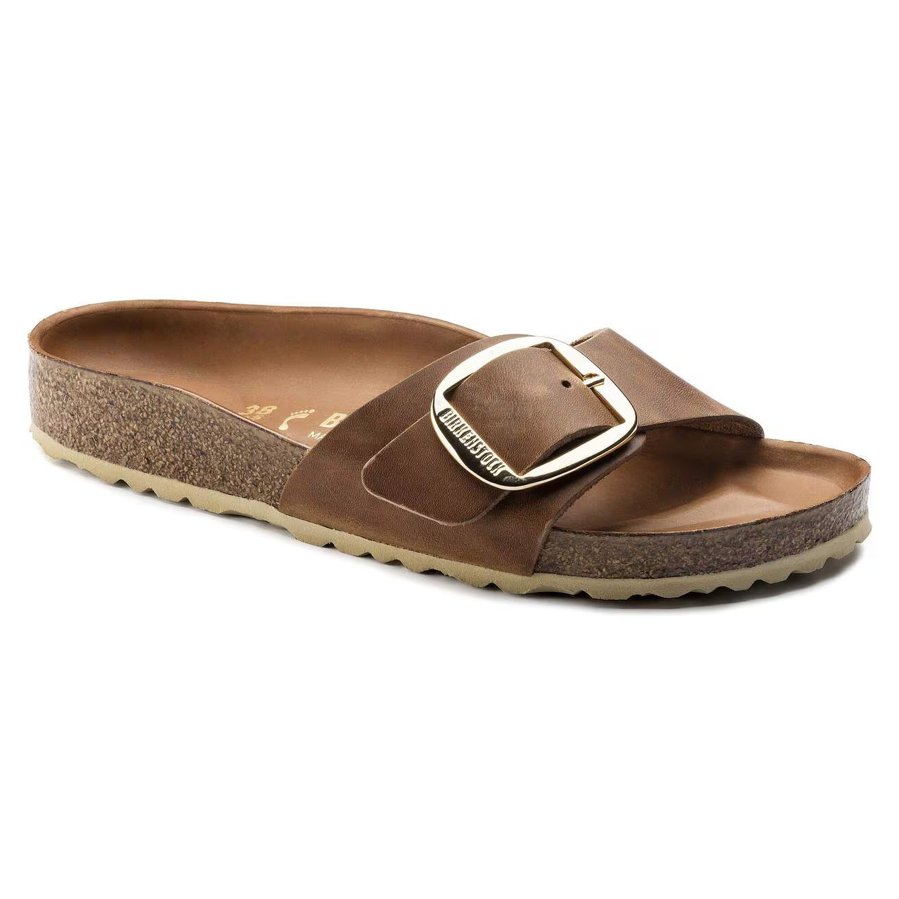 Birkenstock unisex sandaalit Madrid Big Buckle Narrow Leather, konjakinruskea