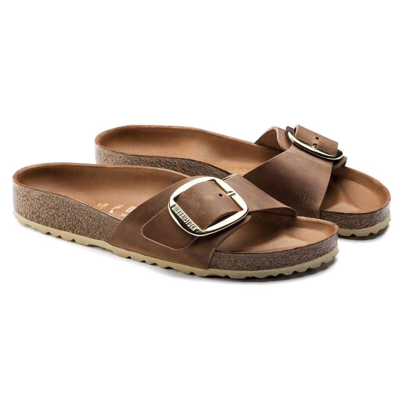 Birkenstock unisex sandaalit Madrid Big Buckle Narrow Leather, konjakinruskea