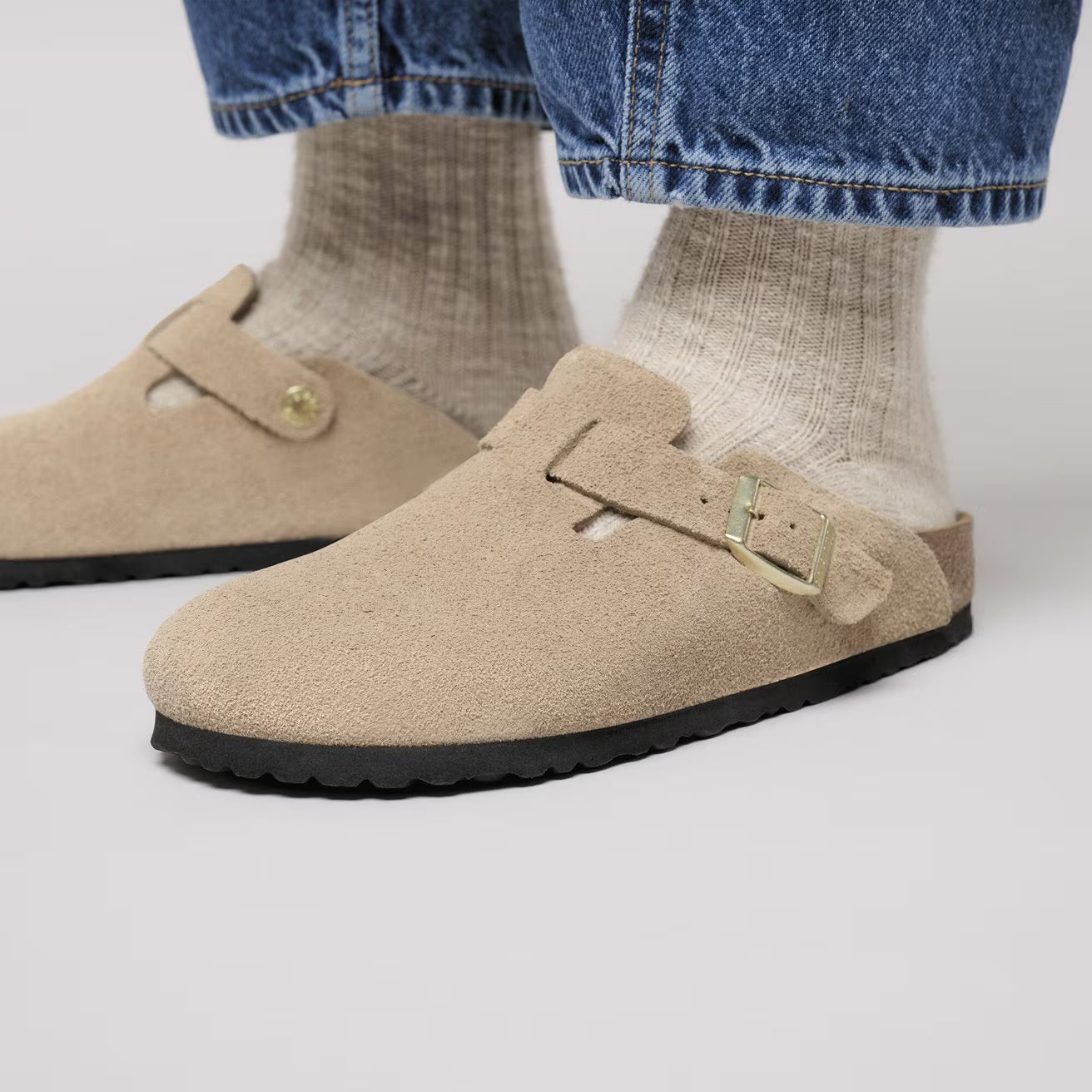 Birkenstock unisex pistokkaat Boston Narrow Suede Leather Sandcastle, beige