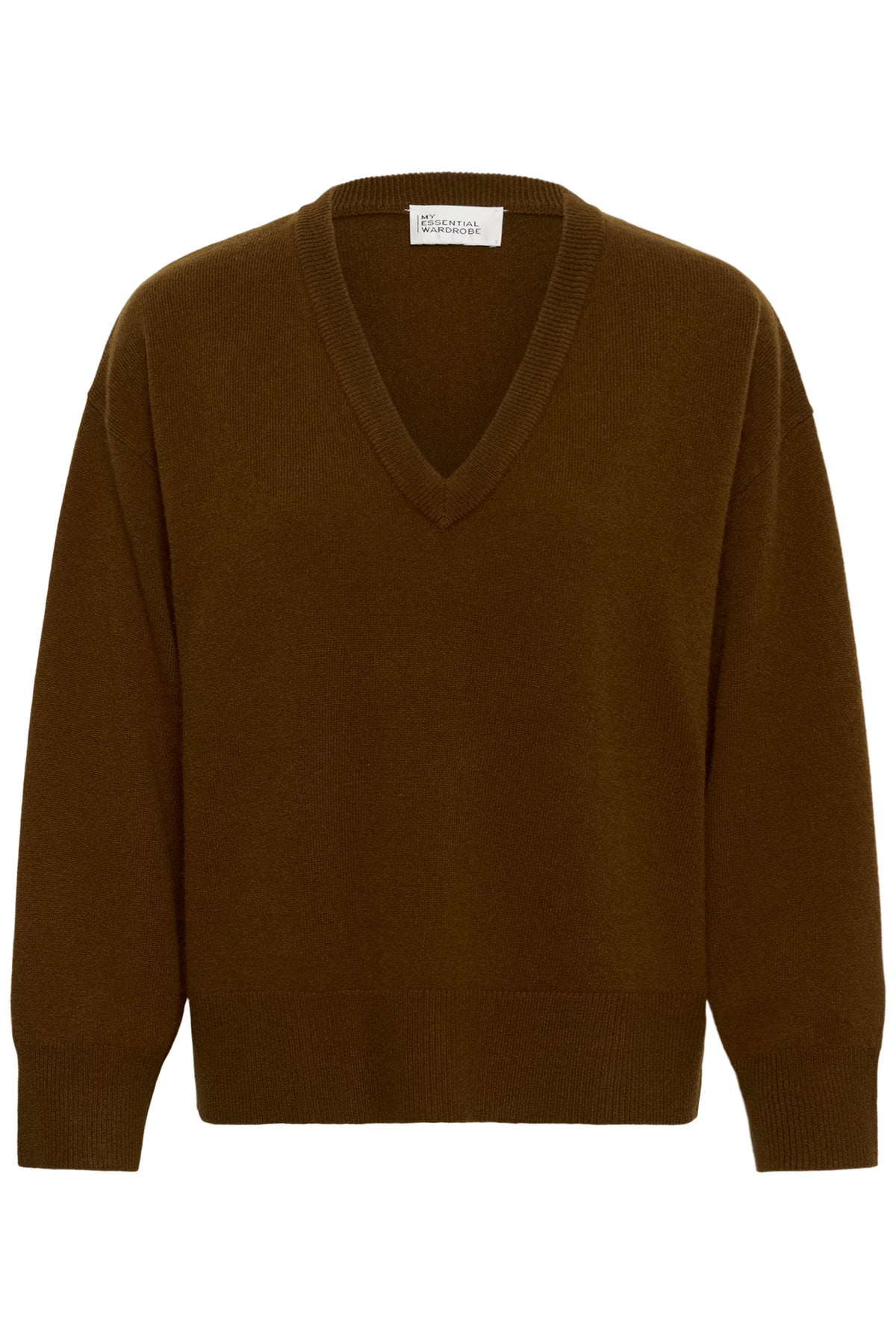 My Essential Wardrobe naisten neulepusero Jola V-Neck, konjakinruskea