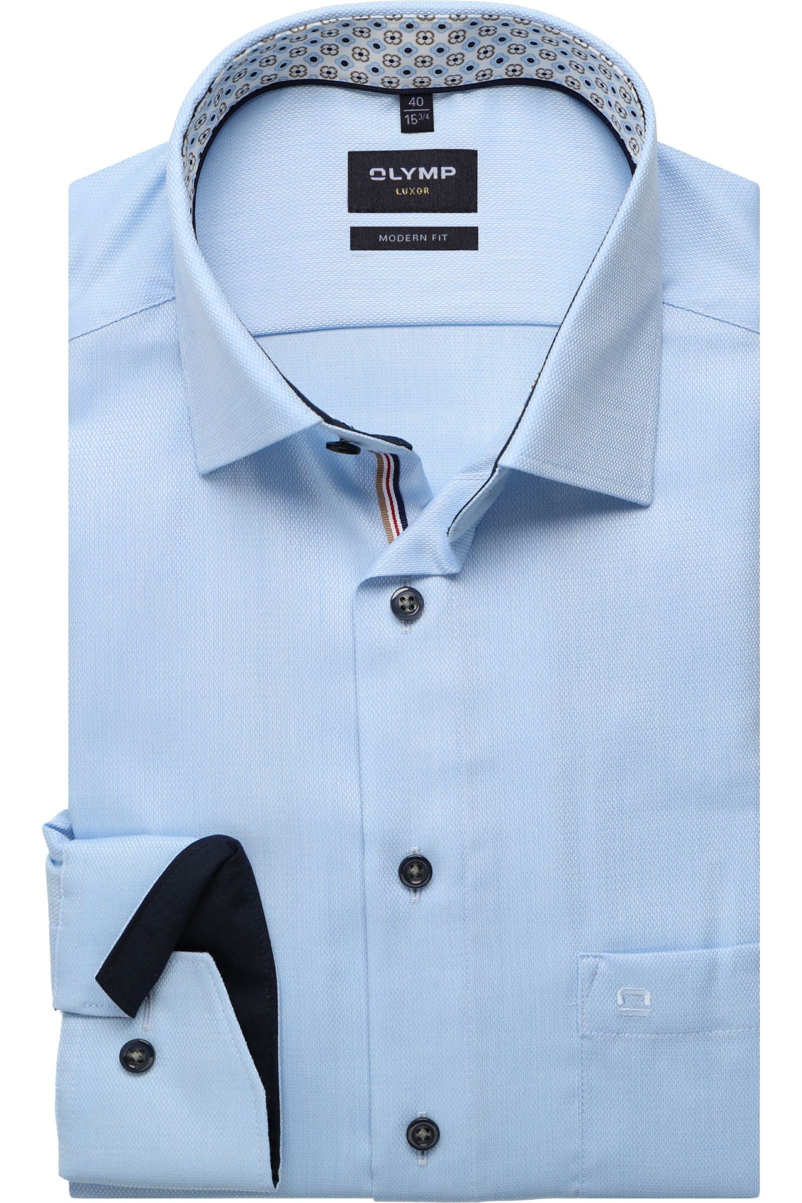 Olymp kauluspaita + Hiha Luxor Modern Fit Contrast Print, vaaleansininen