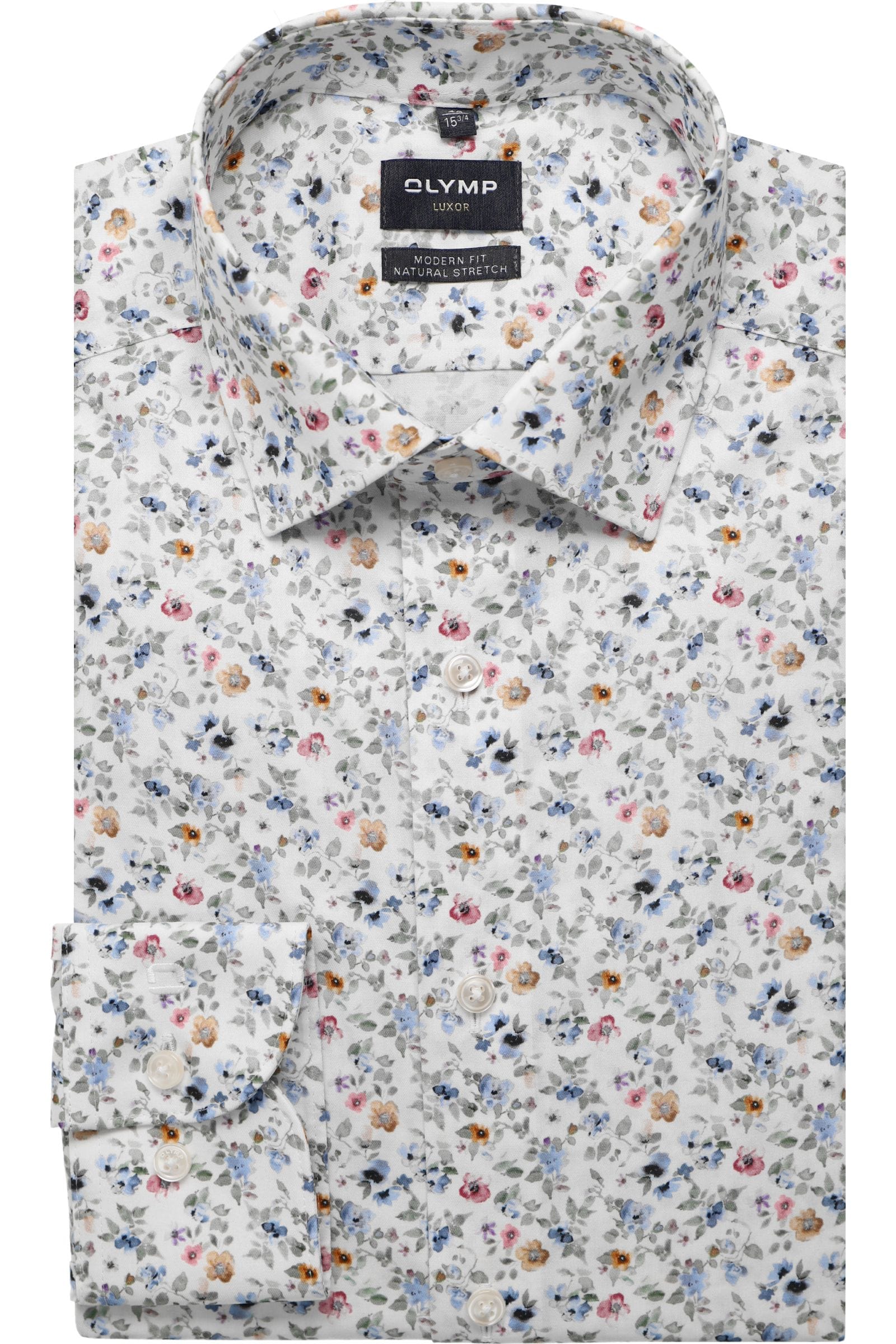 Olymp kauluspaita Luxor Modern Fit Floral Print, valkopohjainen kuosi