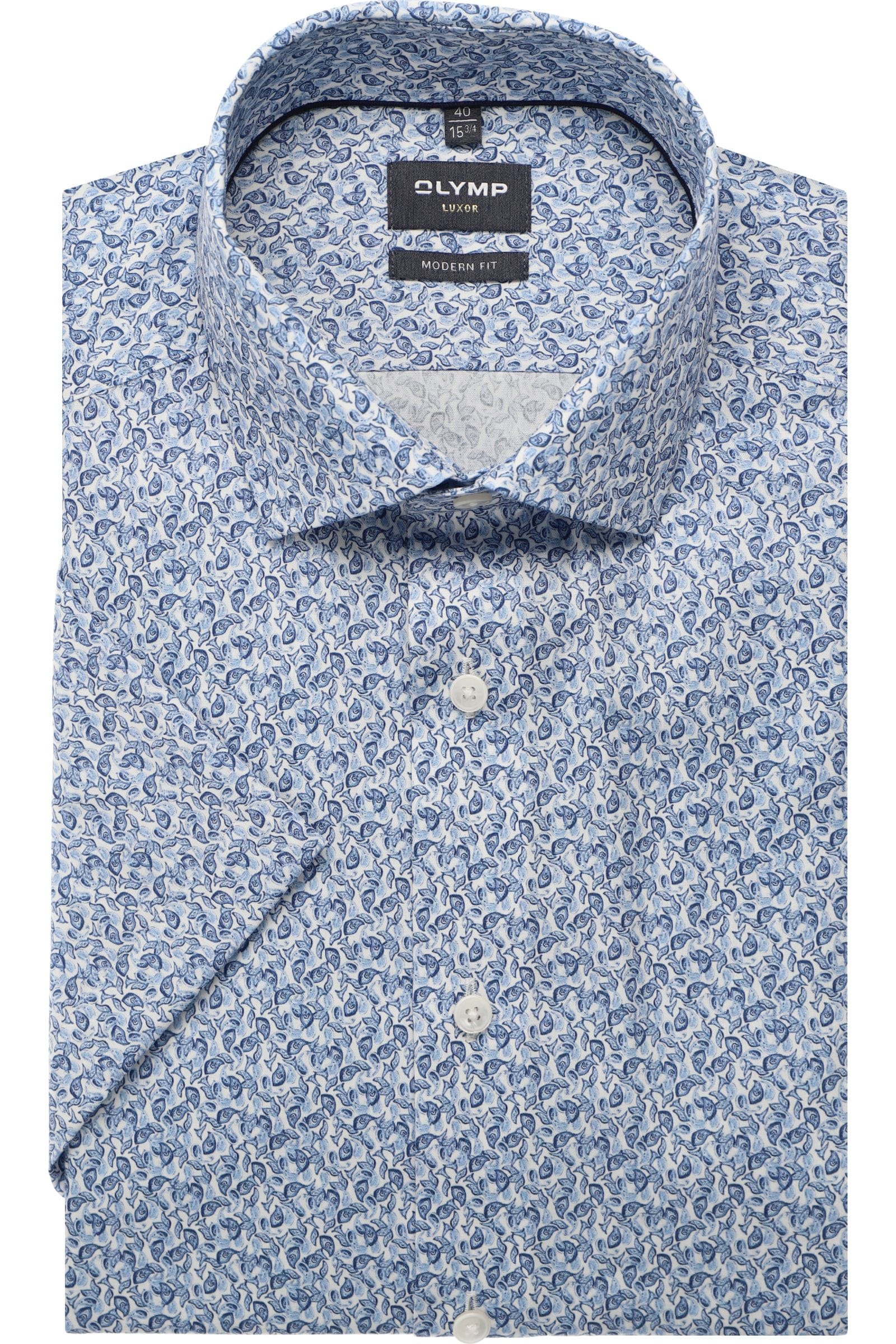 Olymp kauluspaita SS Luxor Modern Fit Microprint, vaaleansininen