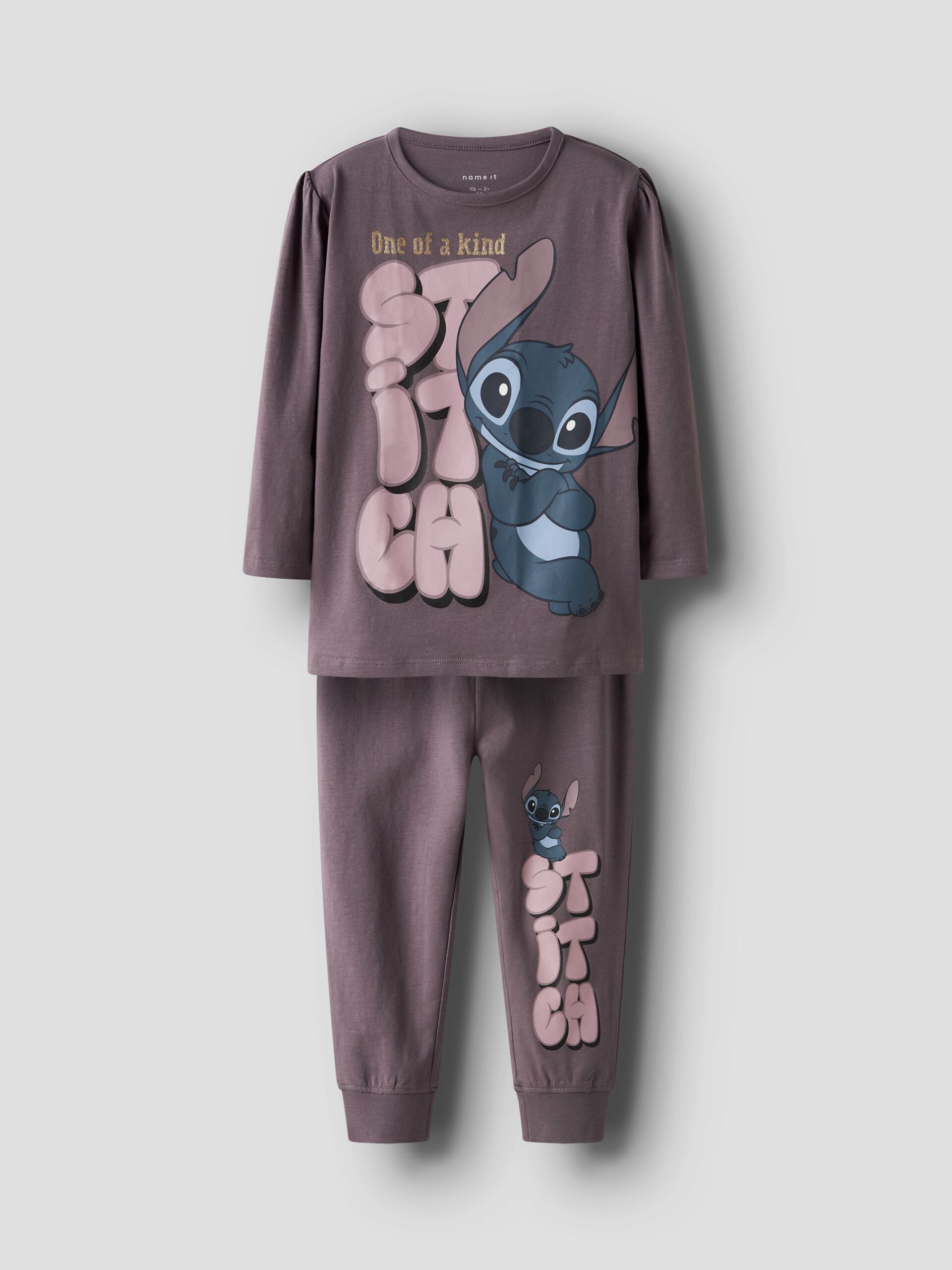 Name It lasten pyjama NMFOLINA STITCH LS NIGHTSET, tumma luumunpunainen