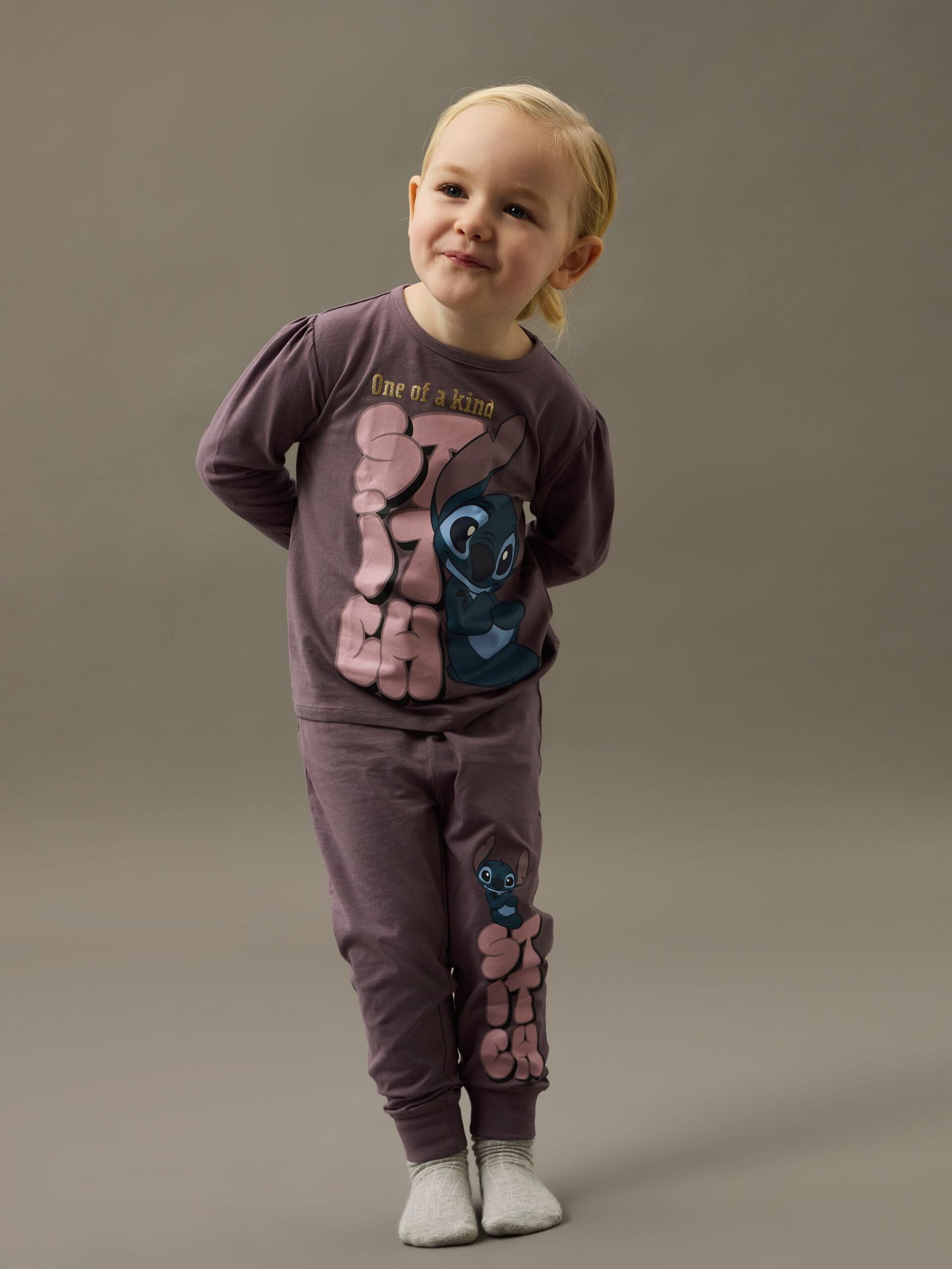 Name It lasten pyjama NMFOLINA STITCH LS NIGHTSET, tumma luumunpunainen