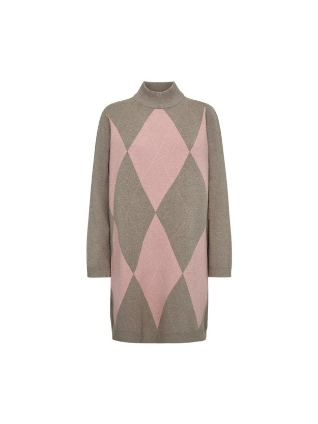 Freequent naisten neulemekko SORA TUNIC, vaaleanpunainen ruutu