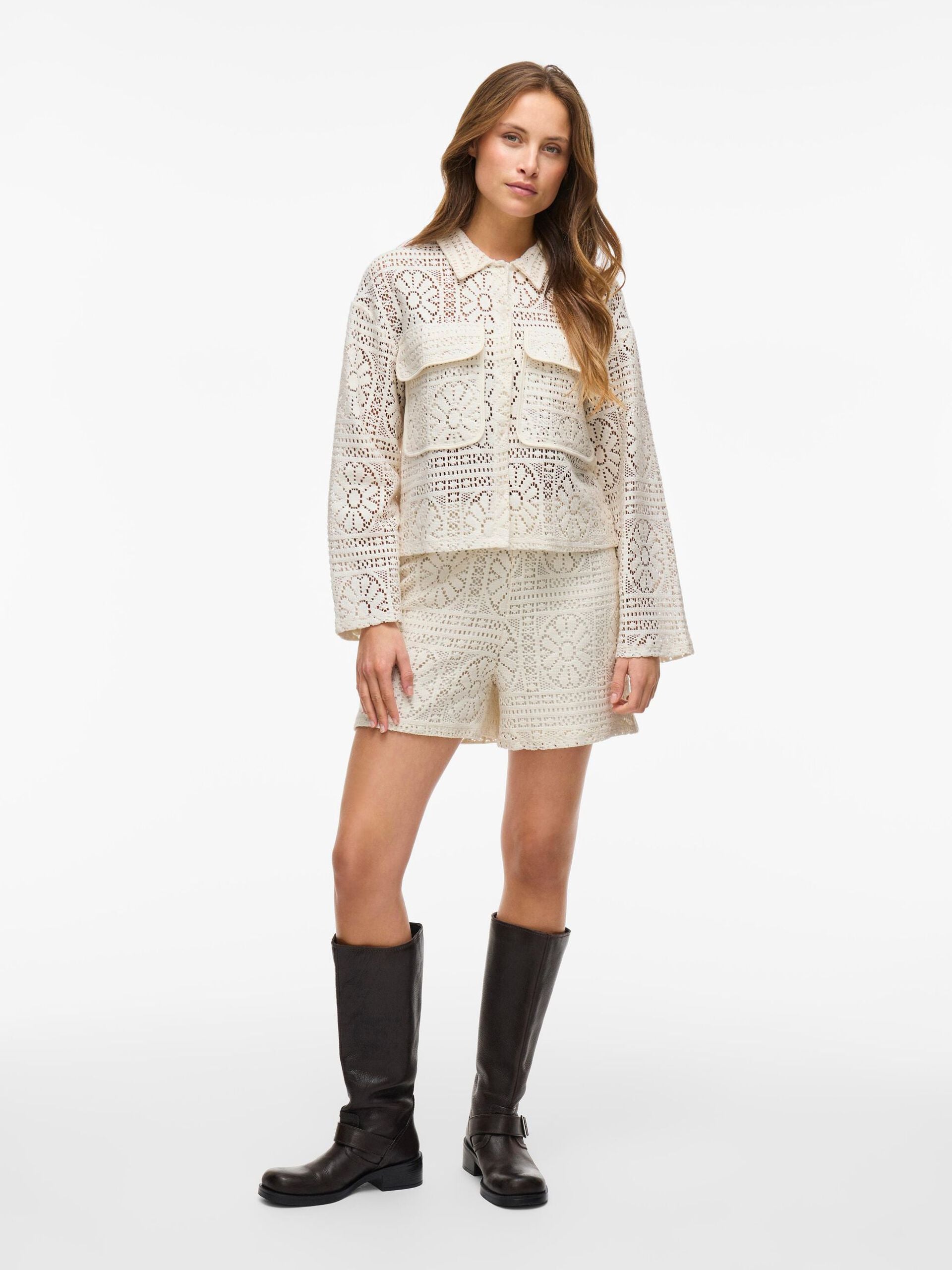 Vila naisten paita Vimerinda Crochet L/S Cardigan, birch
