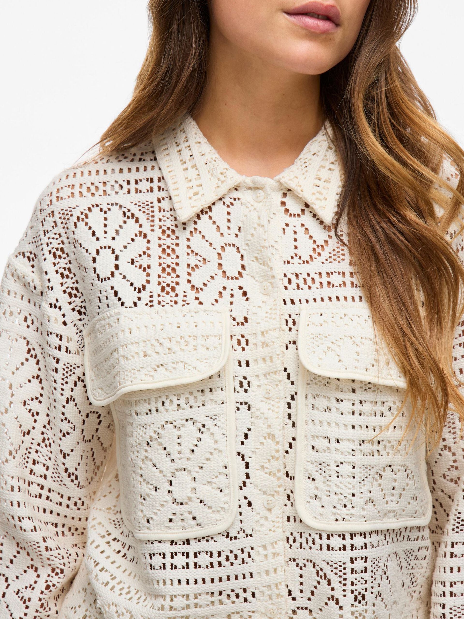 Vila naisten paita Vimerinda Crochet L/S Cardigan, birch