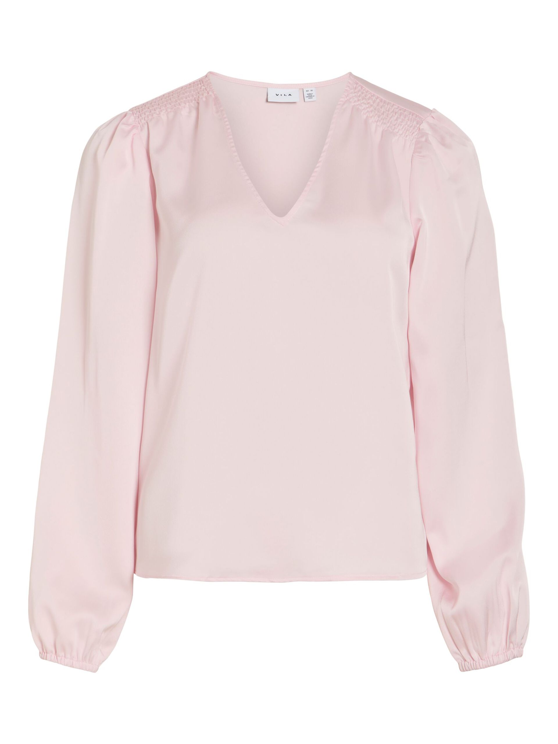 Vila naisten pusero Vielette L/S Smock Satin Top, Cherry Blossom