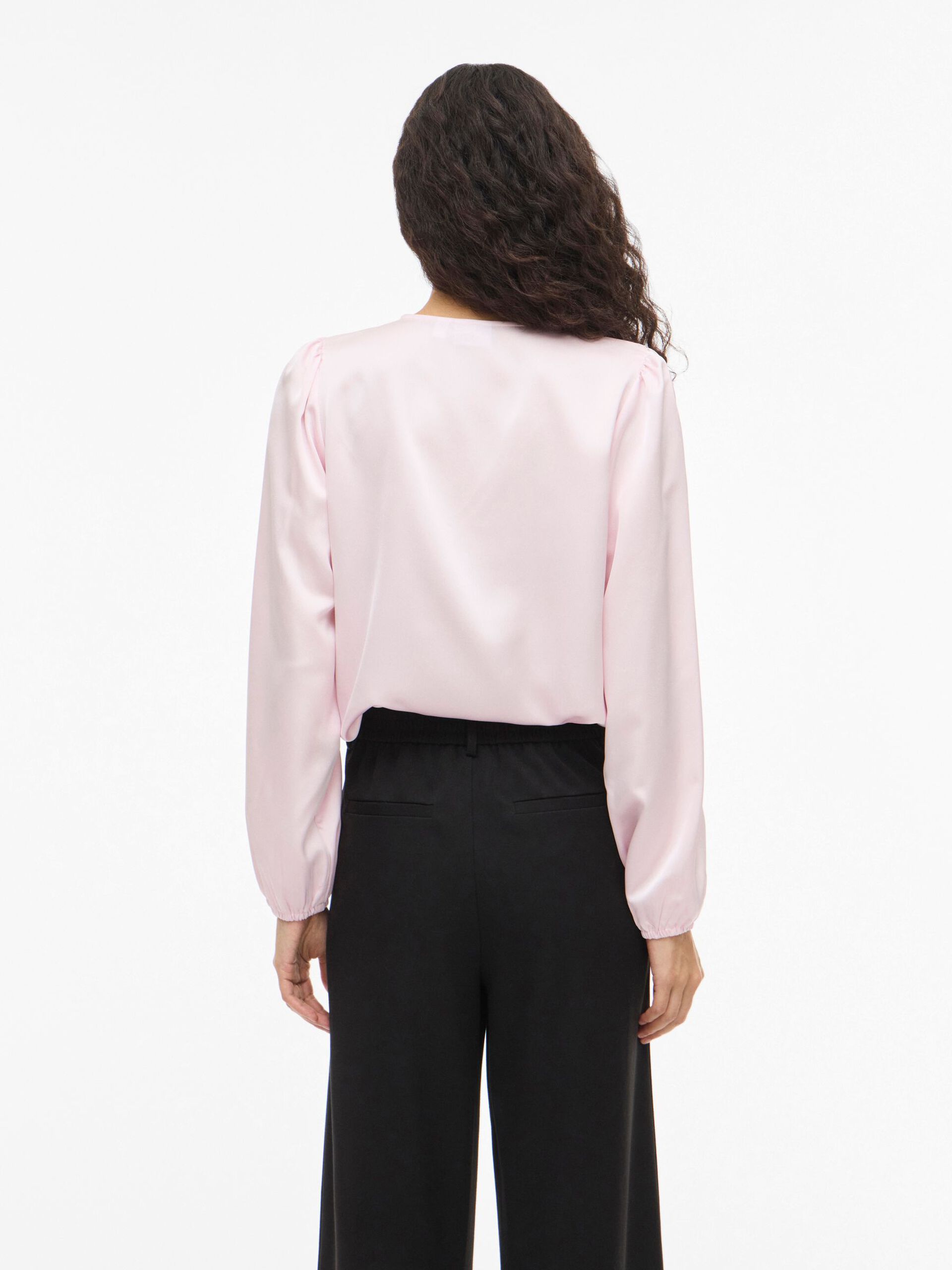 Vila naisten pusero Vielette L/S Smock Satin Top, Cherry Blossom