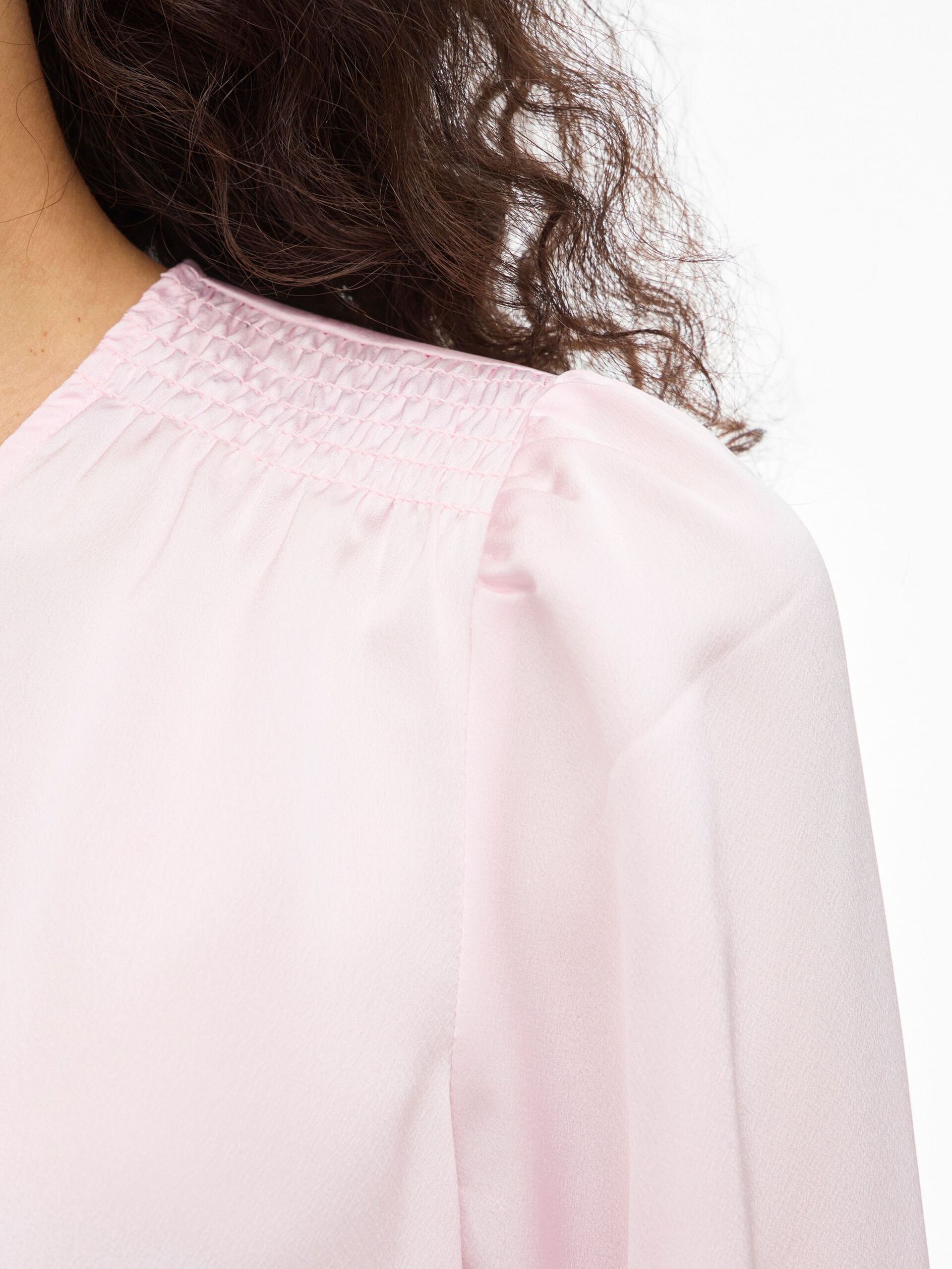 Vila naisten pusero Vielette L/S Smock Satin Top, Cherry Blossom