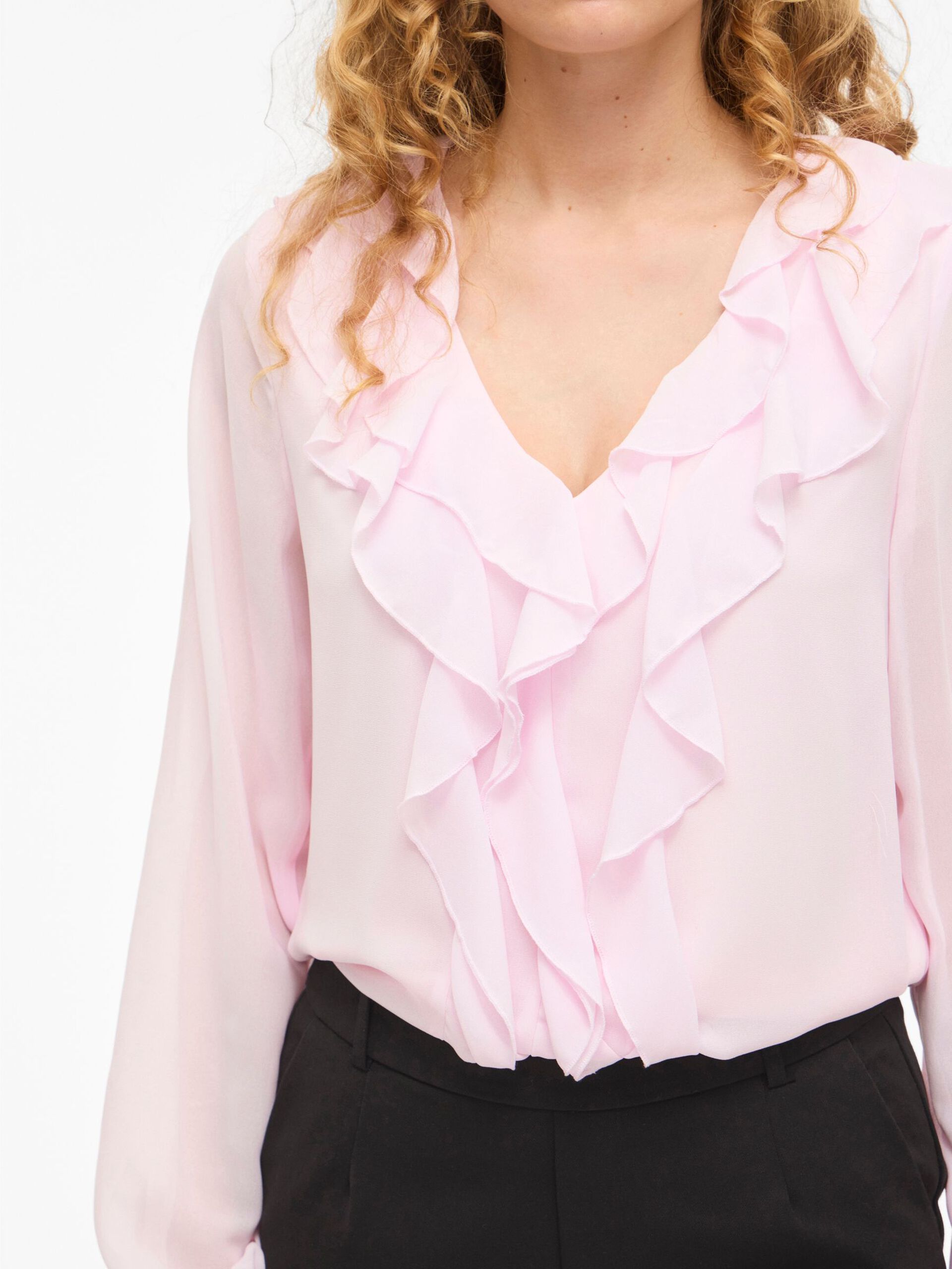 Vila naisten pusero Viane L/S V-Neck Frill Top, Cherry Blossom