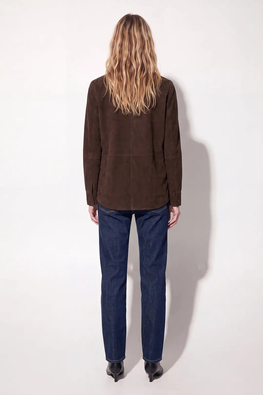 Saki naisten nahkatakki Cassy Shirt Jacket, tummanruskea