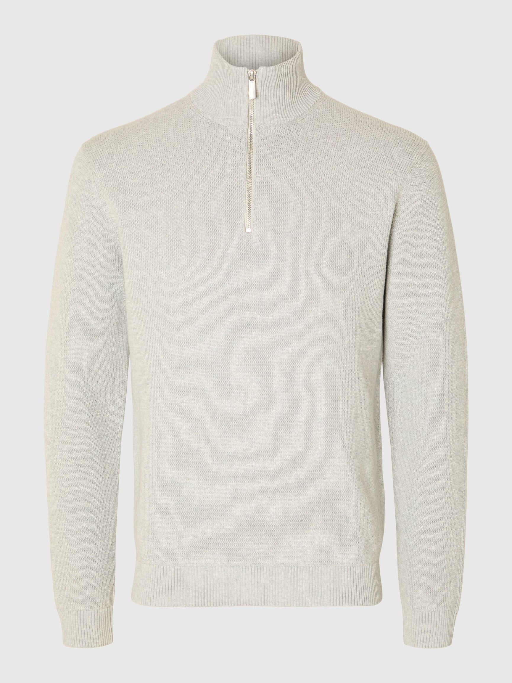 Selected miesten neulepusero K SLHDANE LS KNIT STRUCTURE HALF ZIP NOO, Light Grey Melange
