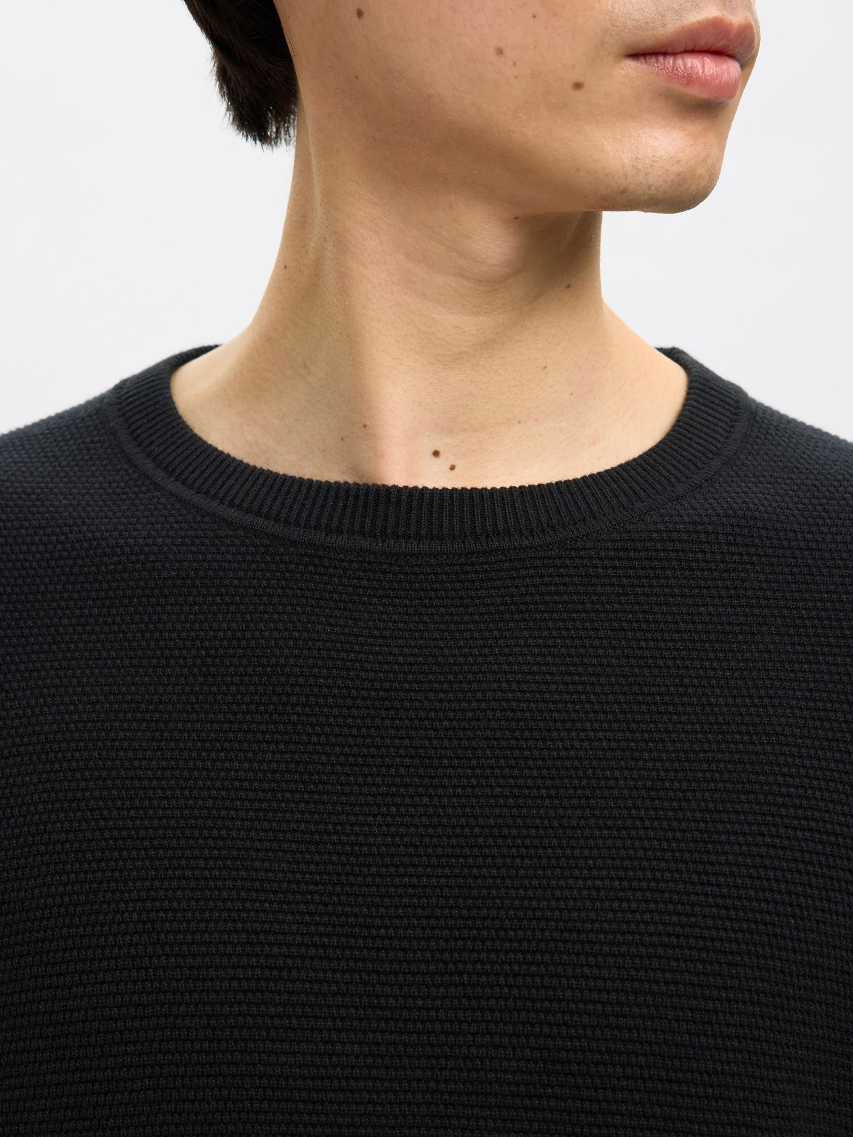 Selected Miesten Neulepusero, ROSS LS KNIT STRUCTURE NOS ORGANIC COTTO, musta