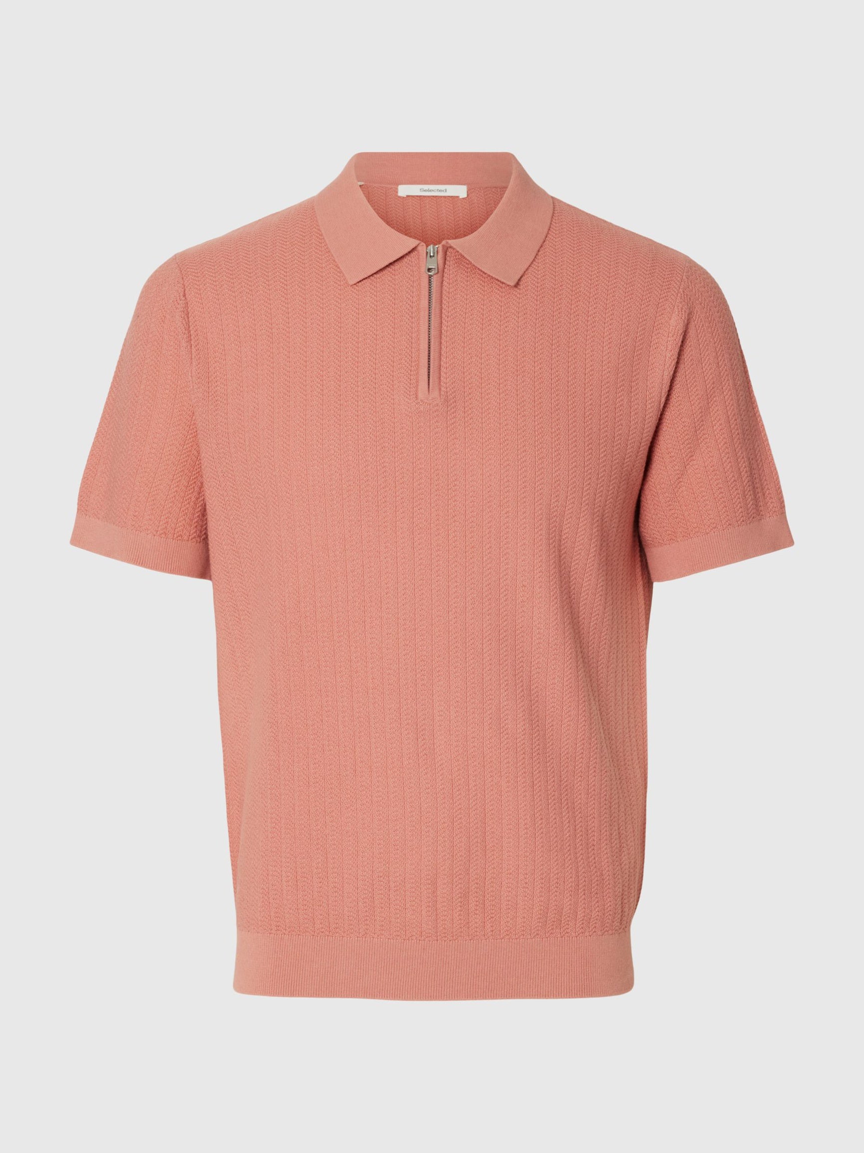 Selected miesten Pikeepaita Slhcran Ss Knit Structure Zip Polo Noos, Rose Dawn
