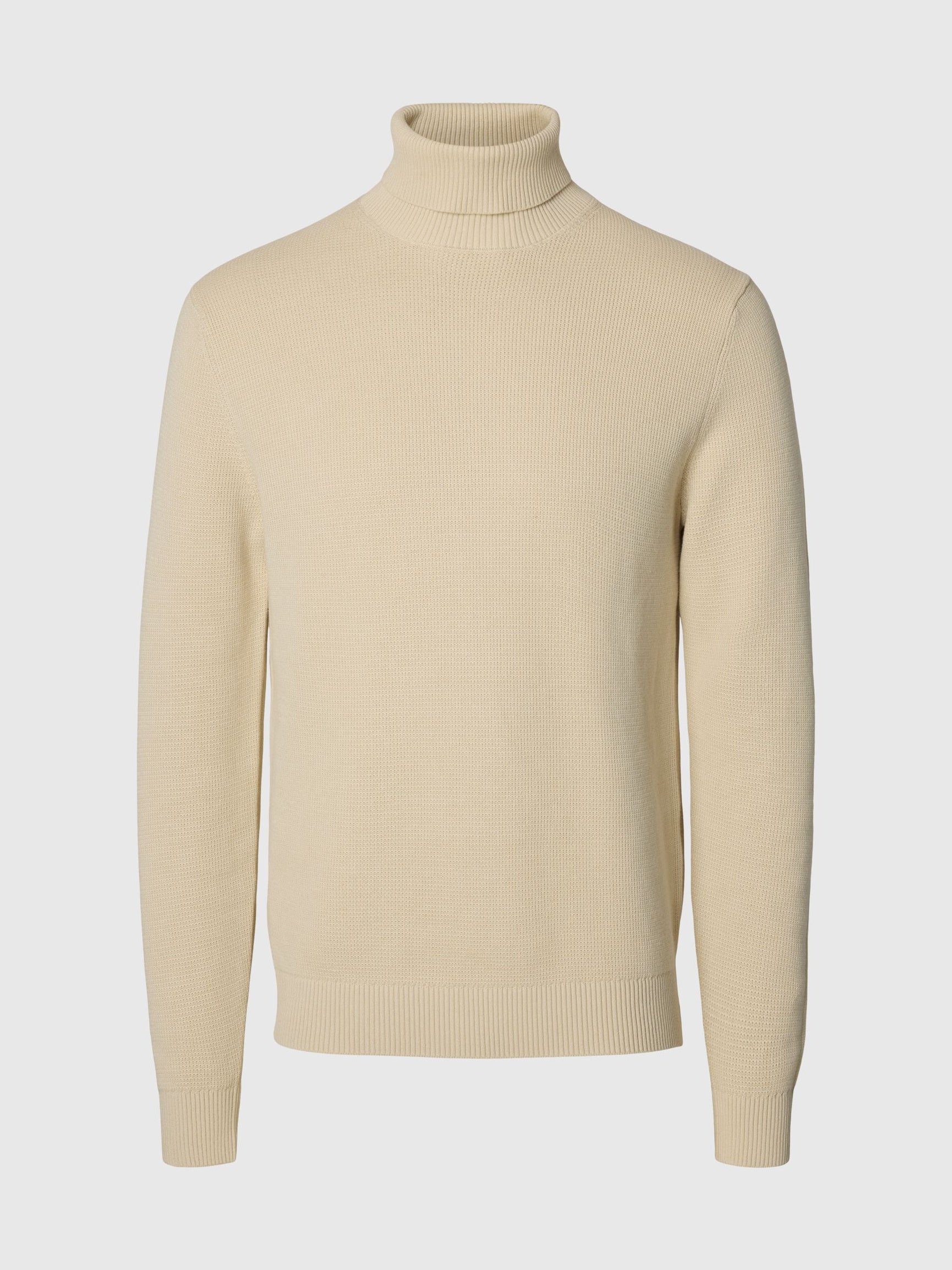 Selected miesten neulepusero K DANE LS KNIT STRUCTURE ROLLNECK NOS, oatmeal