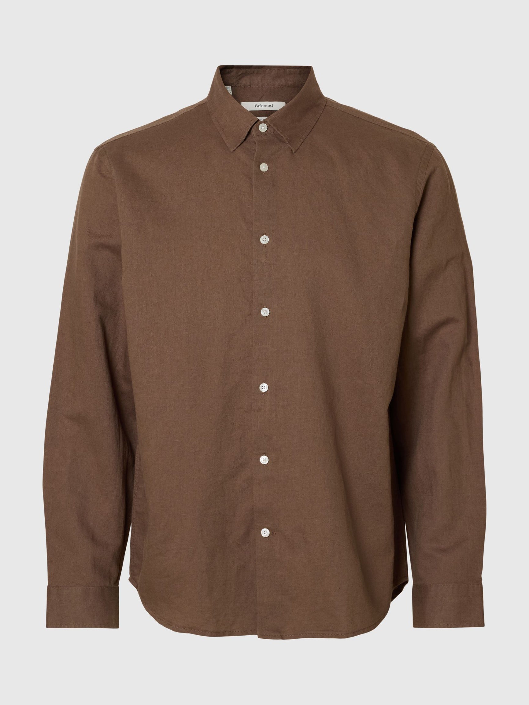 Selected miesten kauluspaita SLHREGCLAY Linenblend LS Shirt, Chocolate Chip