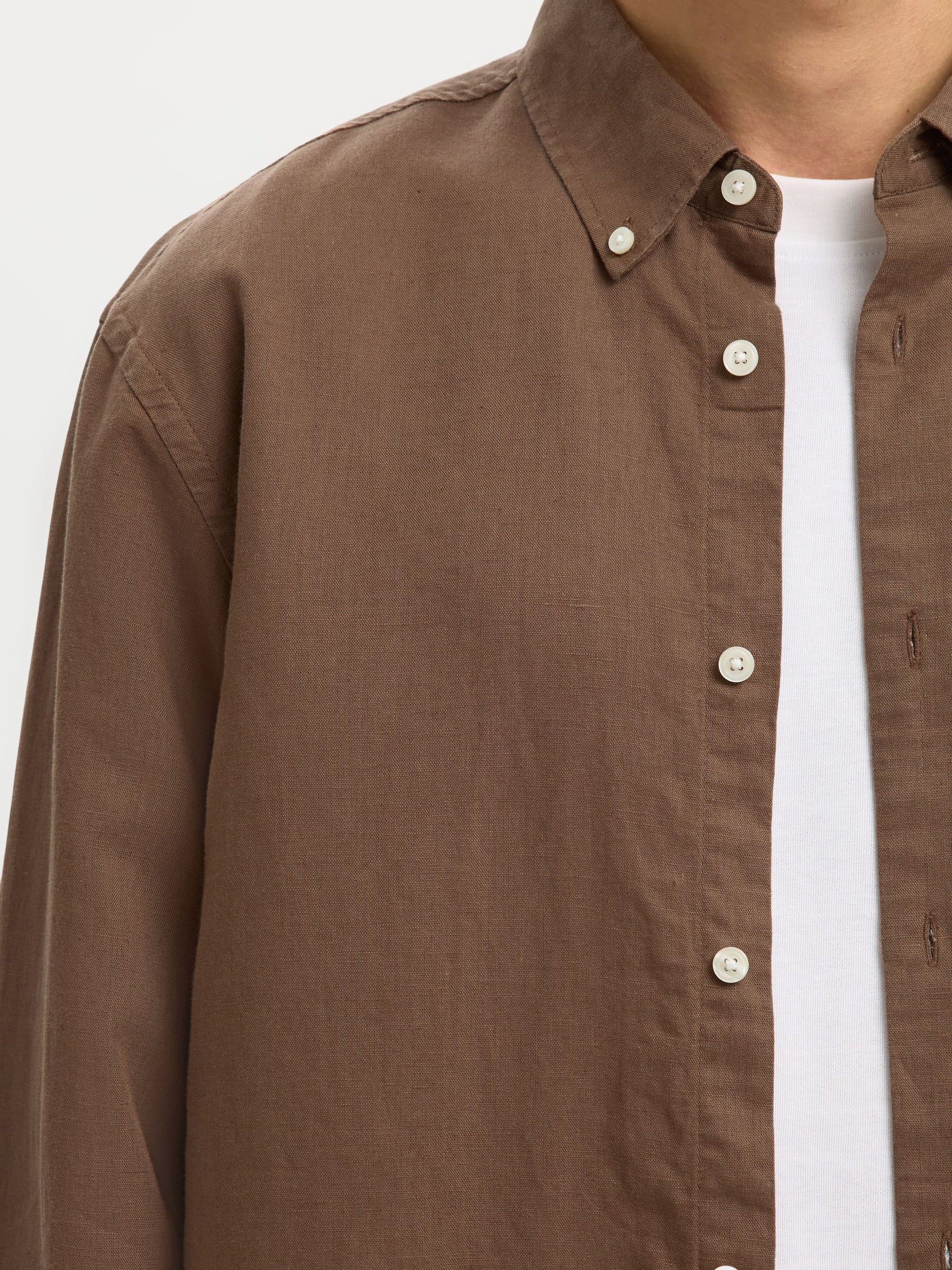 Selected miesten kauluspaita SLHREGCLAY Linenblend LS Shirt, Chocolate Chip