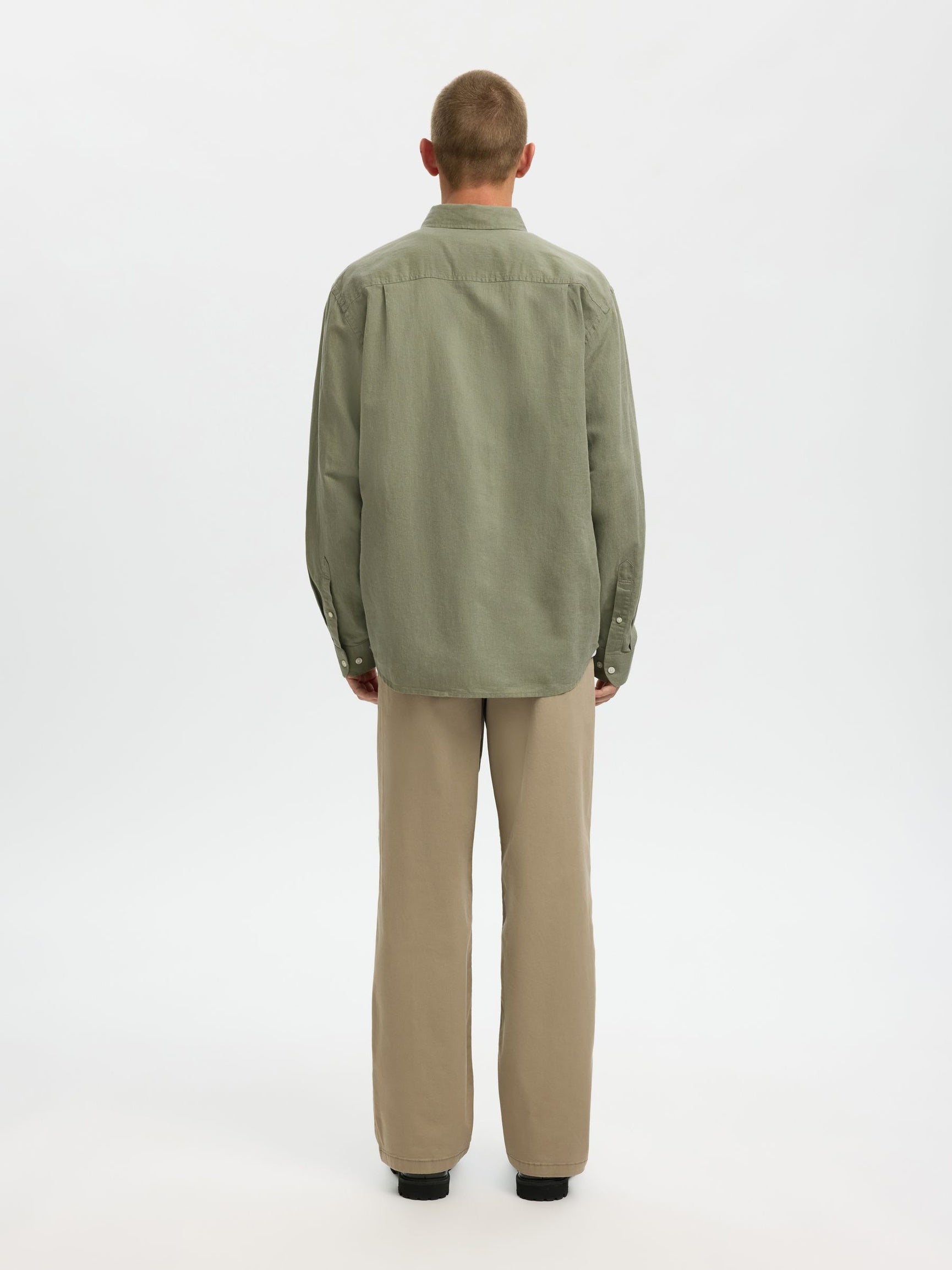 Selected miesten kauluspaita SLHREGCLAY Linenblend LS Shirt, Vetiver