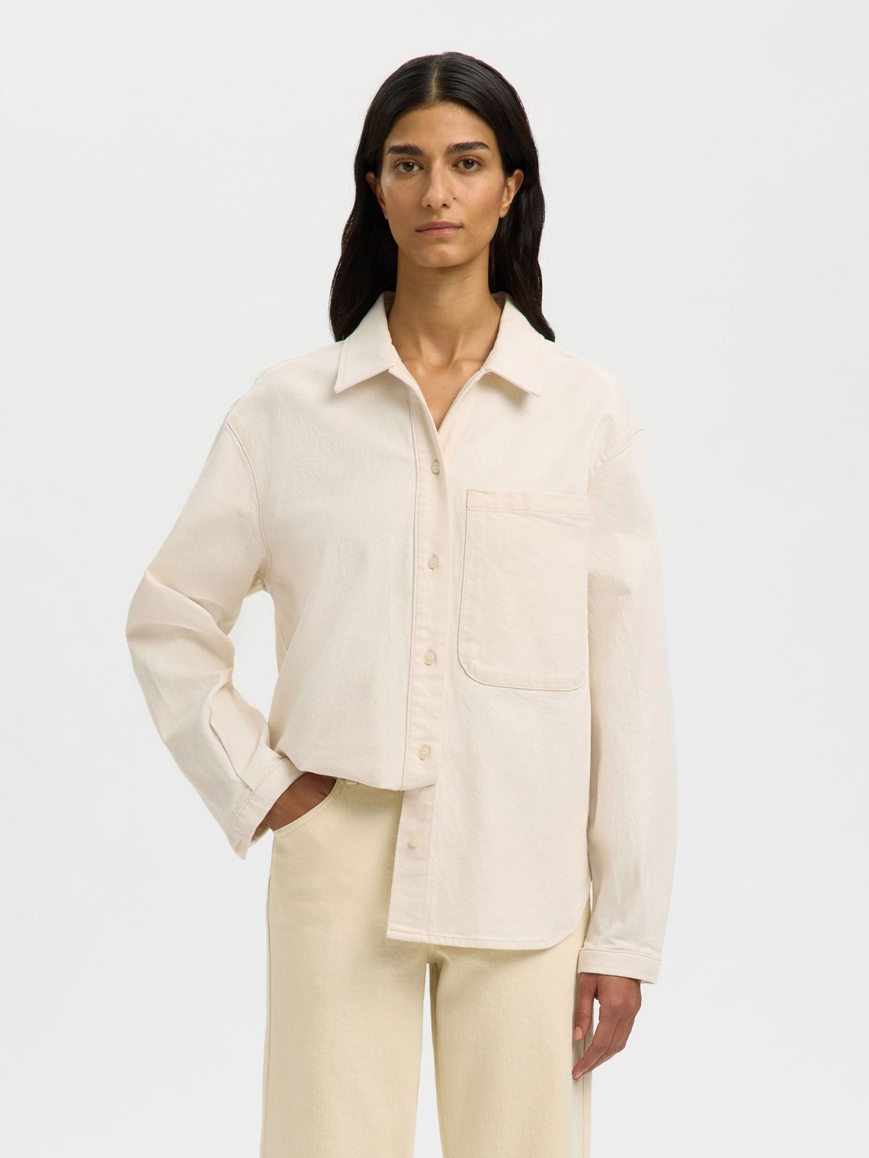 Selected Femme naisten farkkupaita SLFRELAXED Ebba Denim Shirt, egret