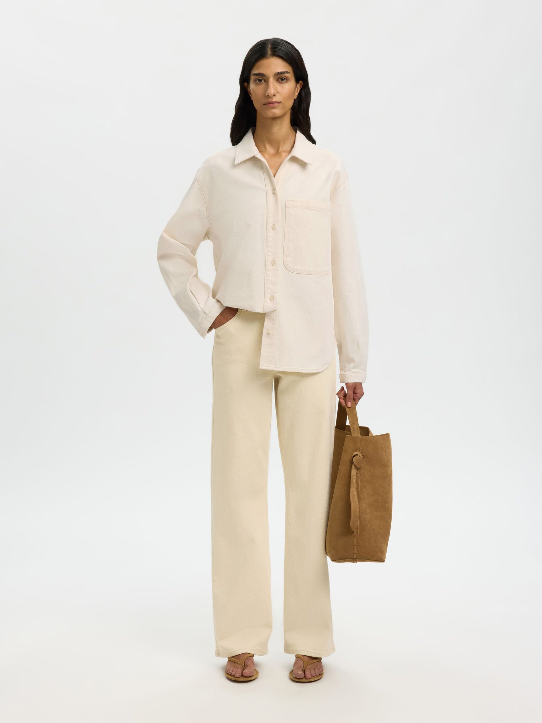 Selected Femme naisten farkkupaita SLFRELAXED Ebba Denim Shirt, egret