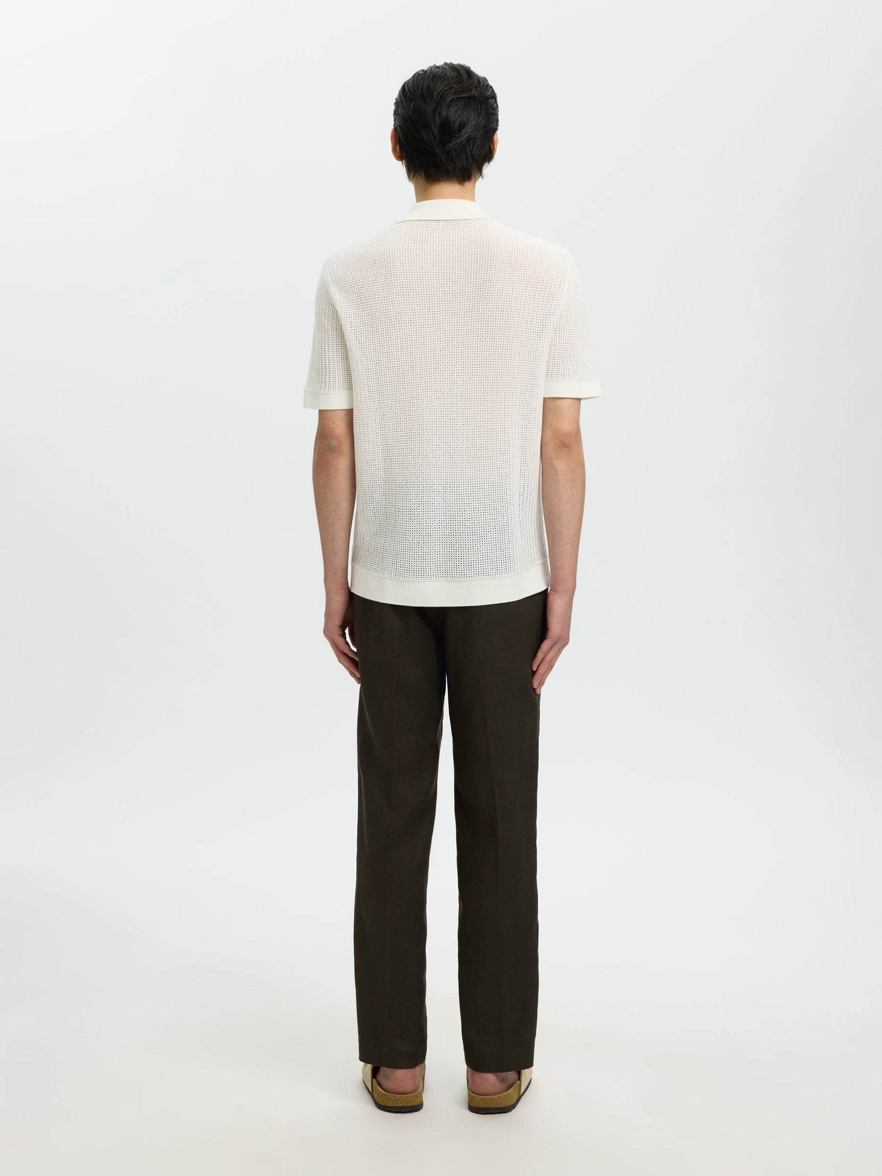 Selected miesten paita Open Struc Polo Cardigan, Egret