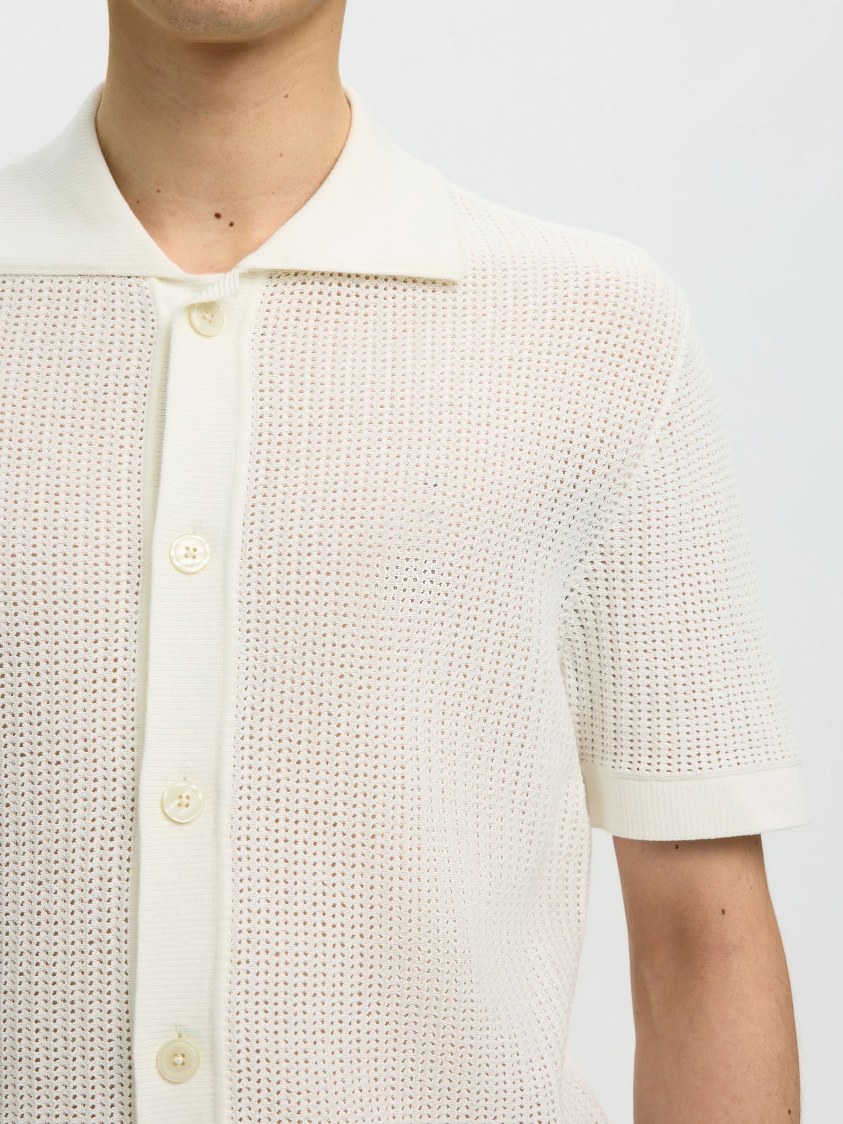 Selected miesten paita Open Struc Polo Cardigan, Egret