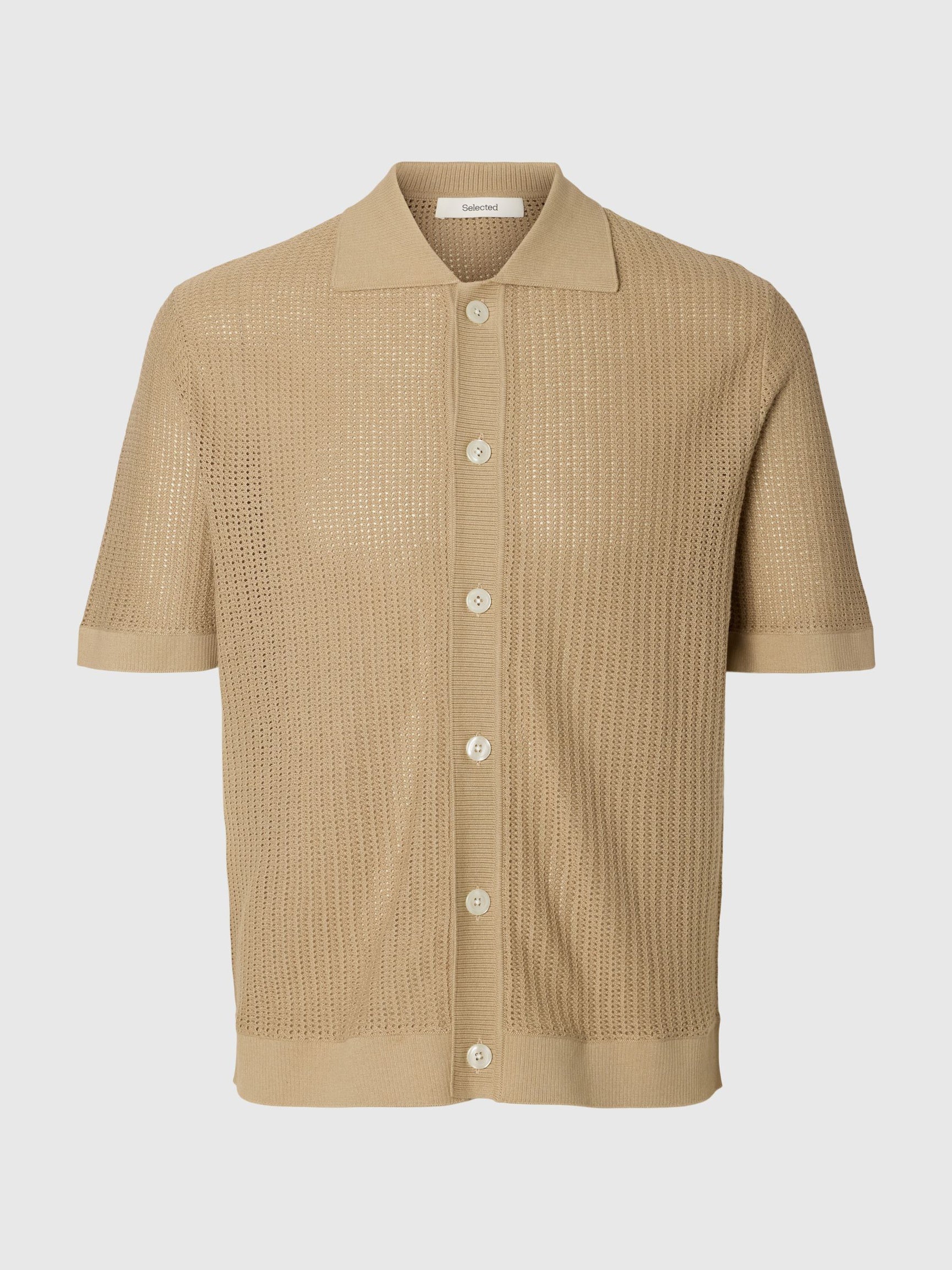 Selected miesten paita Open Struc Polo Cardigan, White Pepper
