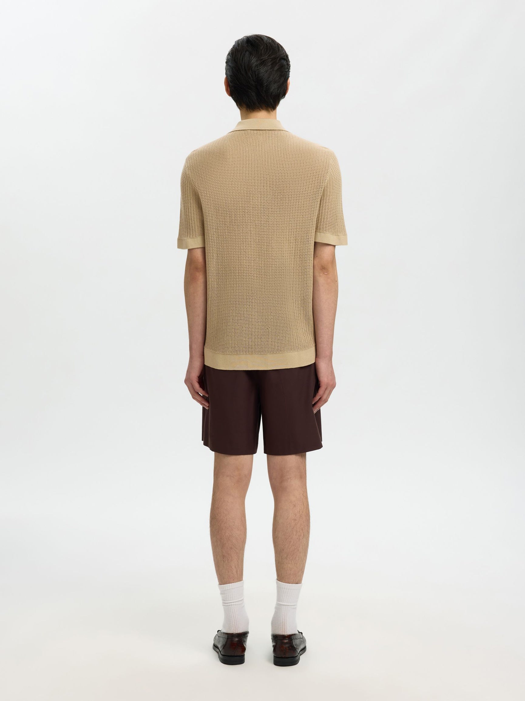 Selected miesten paita Open Struc Polo Cardigan, White Pepper