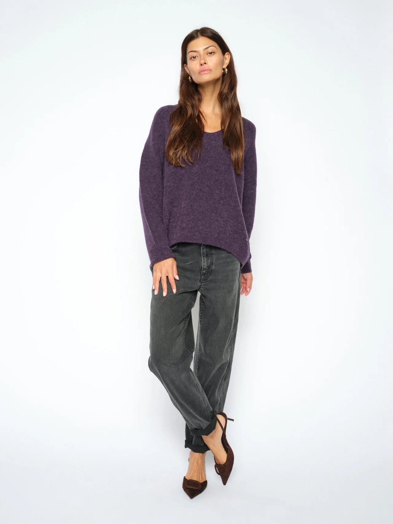 Mos Mosh naisten neulepuserot Thora V-Neck Knit, liila