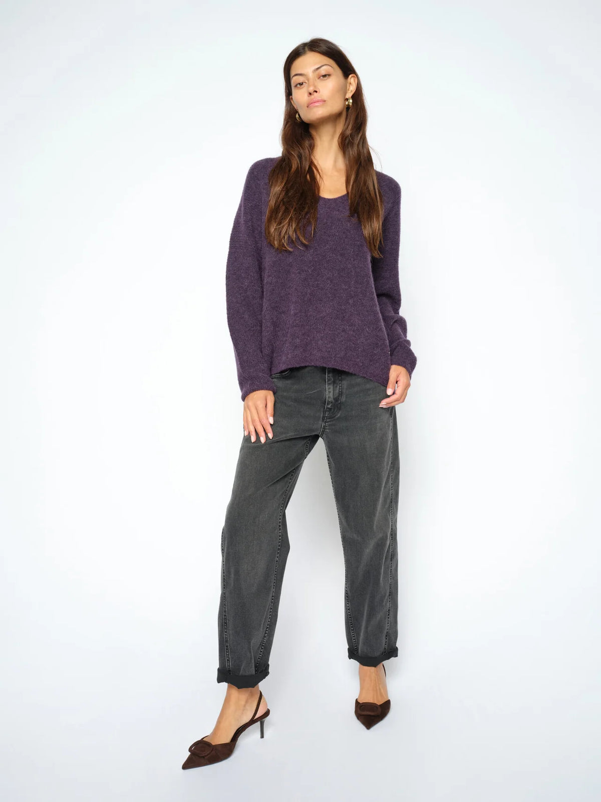 Mos Mosh naisten neulepuserot Thora V-Neck Knit, liila