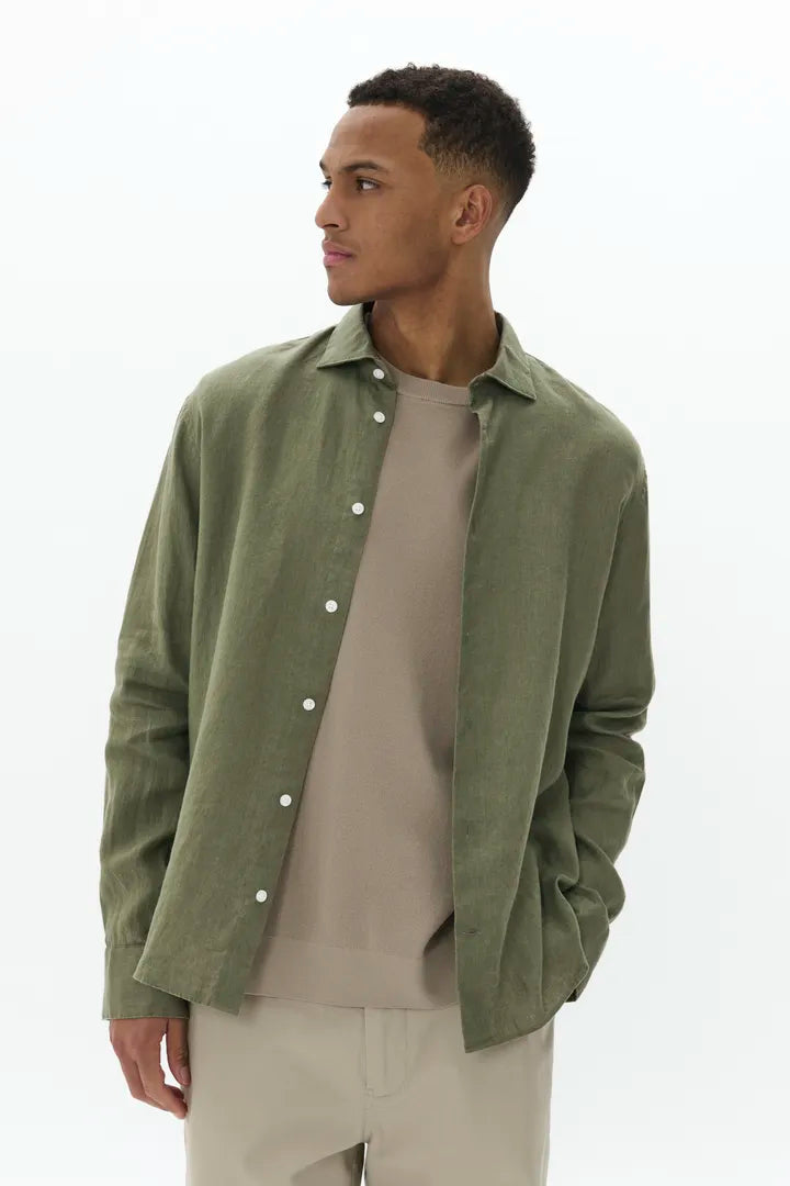 Matinique miesten kauluspaidat pitkähihaiset Mamarc Linen Shirt, Light Army