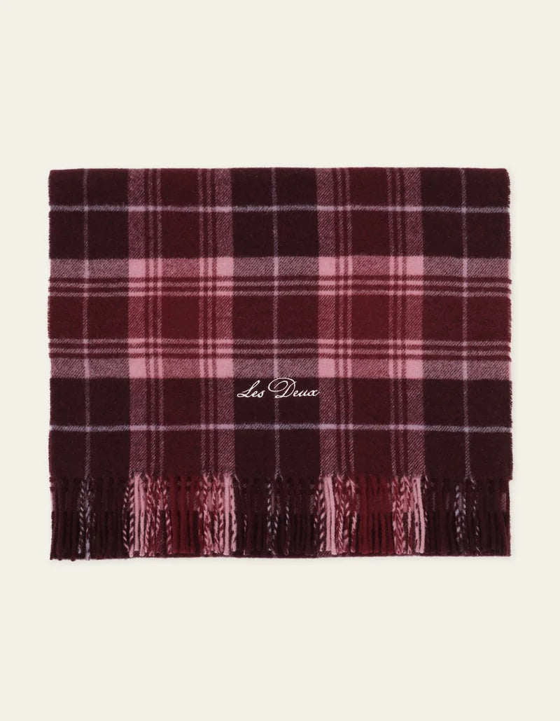 Les Deux miesten huivi Signature Check Scarf, viininpunainen ruutu