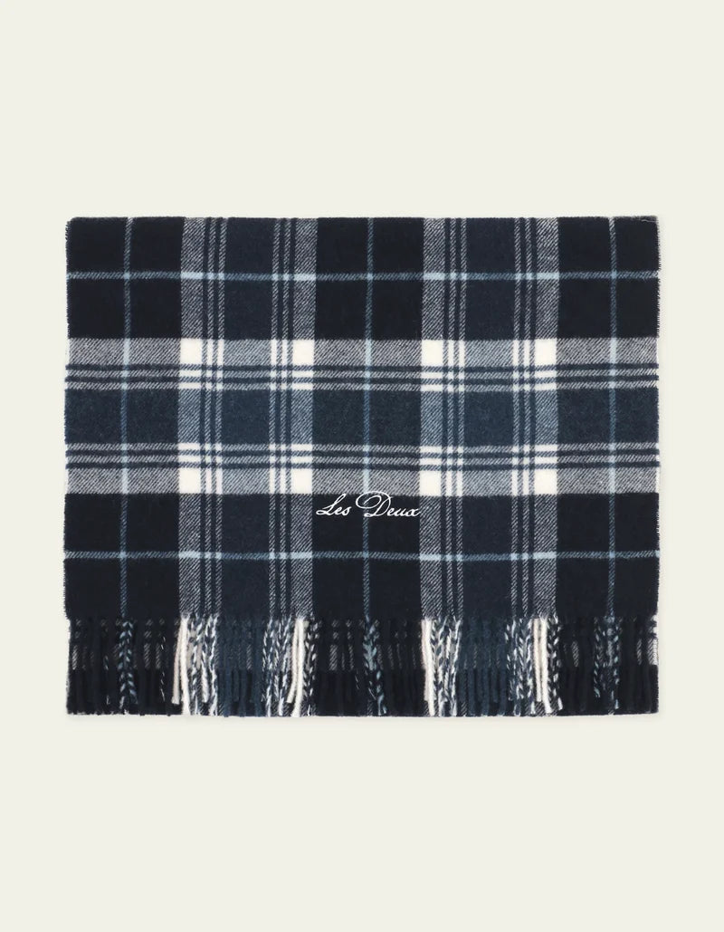 Les Deux miesten huivi Signature Check Scarf, tummansininen