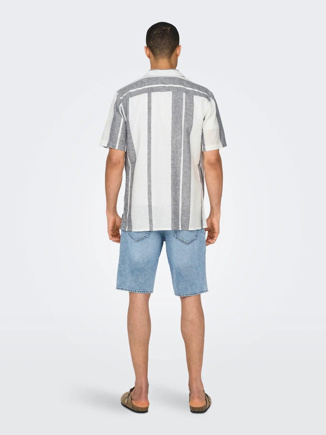 Only & Sons miesten kauluspaita Onscaiden Life Stripe Res Linen Blend Noos, Cloud Dancer