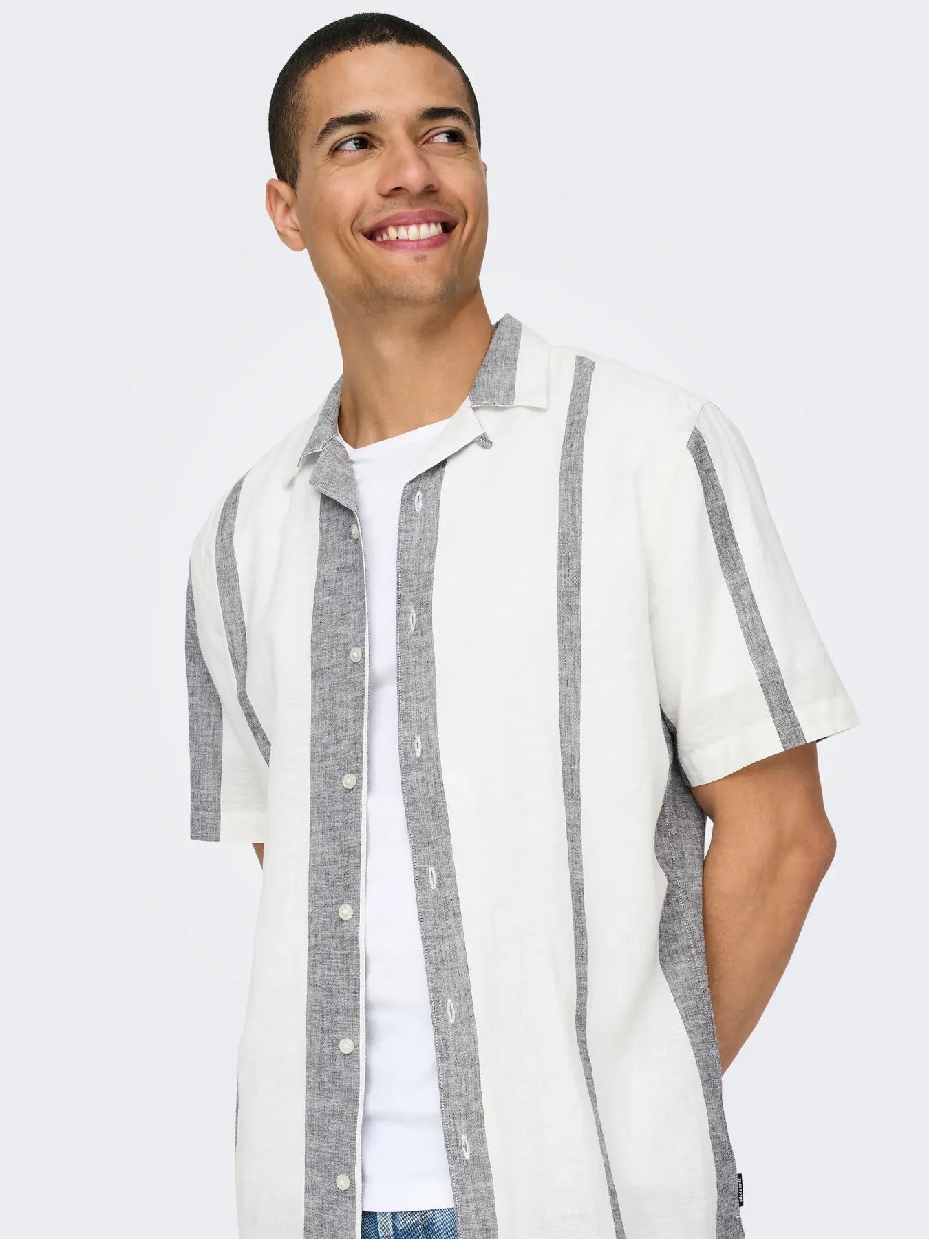 Only & Sons miesten kauluspaita Onscaiden Life Stripe Res Linen Blend Noos, Cloud Dancer