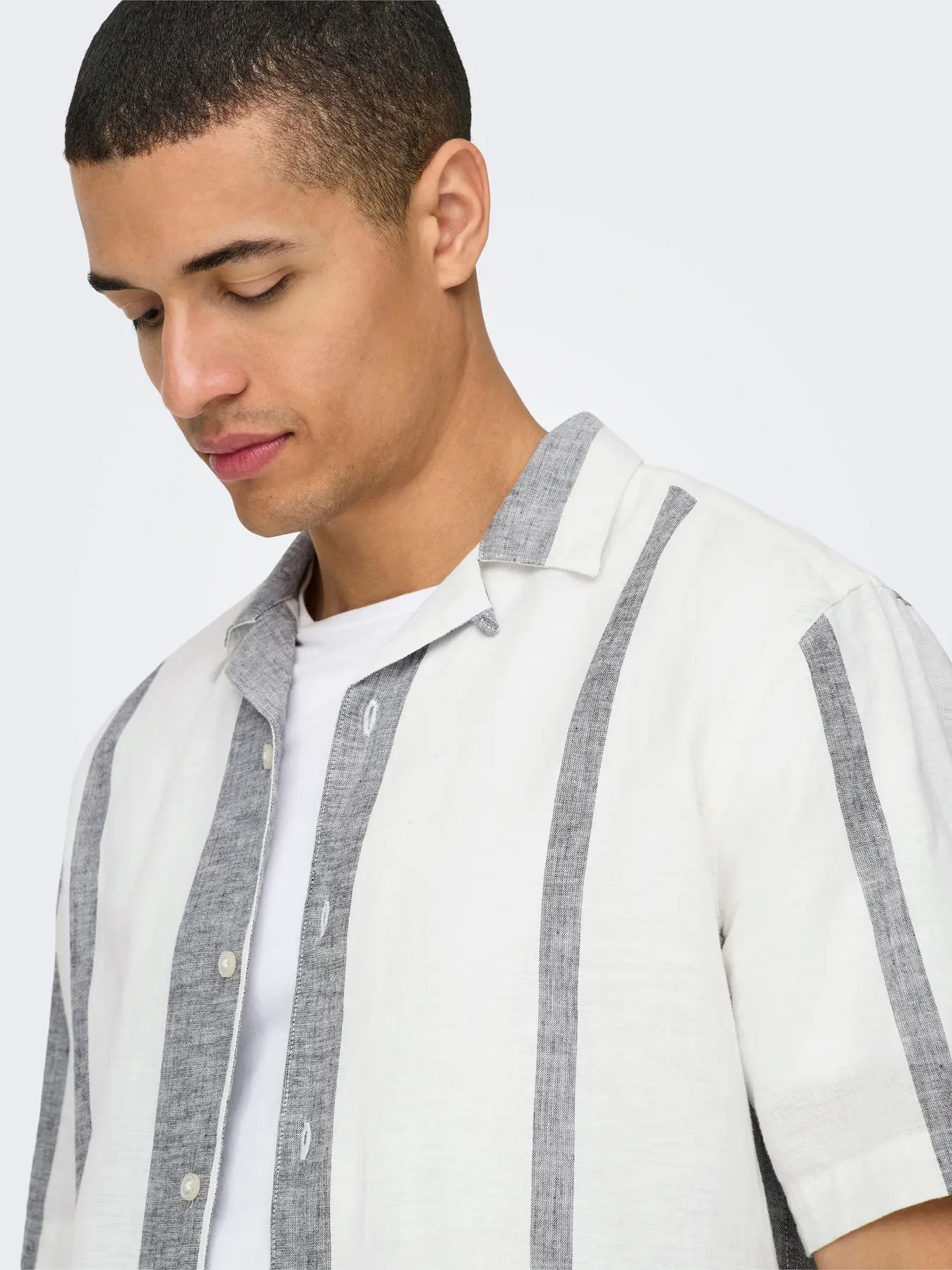 Only & Sons miesten kauluspaita Onscaiden Life Stripe Res Linen Blend Noos, Cloud Dancer