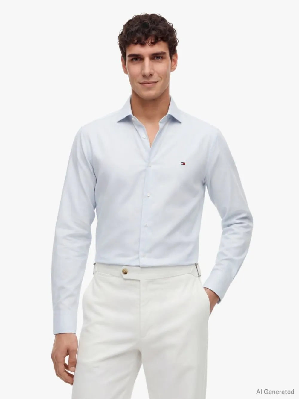 Tommy Hilfiger miesten kauluspaita Dobby Shirt, valkopohjainen kuosi