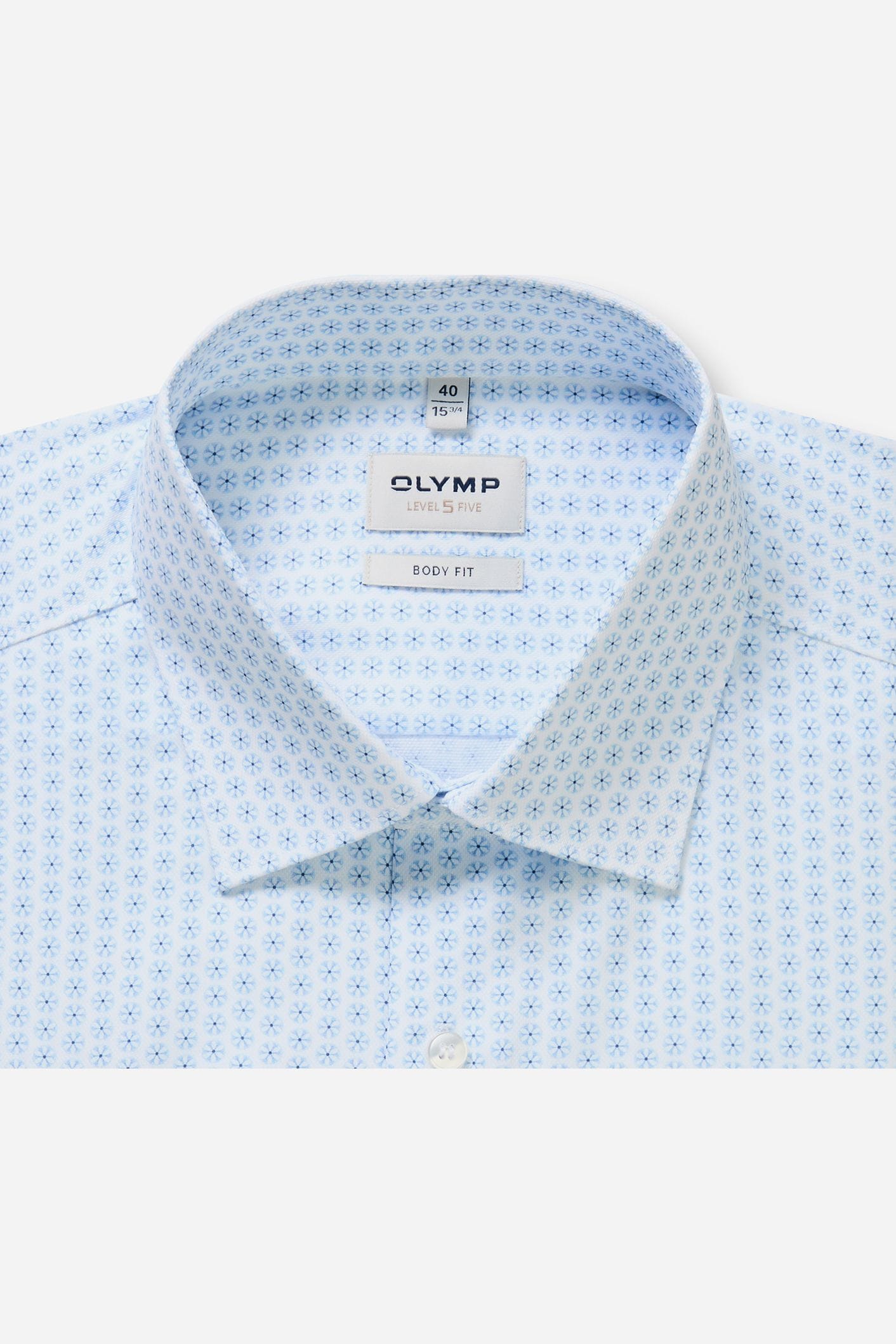 Olymp kauluspaita +Hiha Level 5 Body Fit Microprint, valkopohjainen kuosi