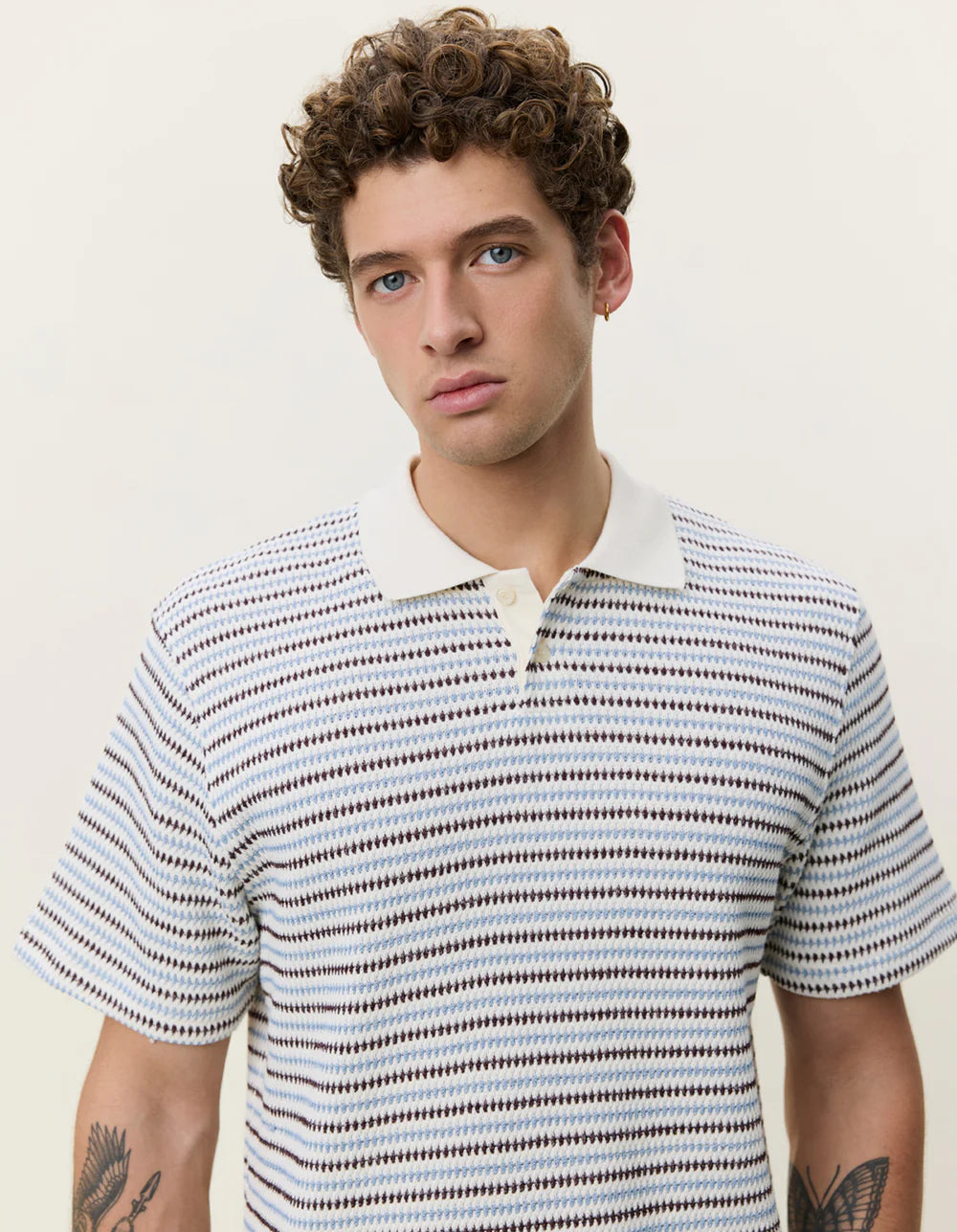 Les Deux miesten pikeepaita Knitted Stripe Polo, raidallinen valkoinen