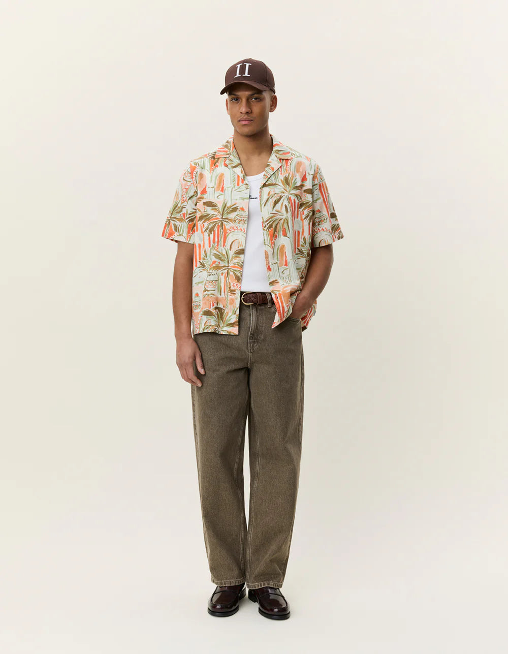 Les Deux miesten lyhythihainen kauluspaita Palm AOP SS Shirt, Keltainen kuosi