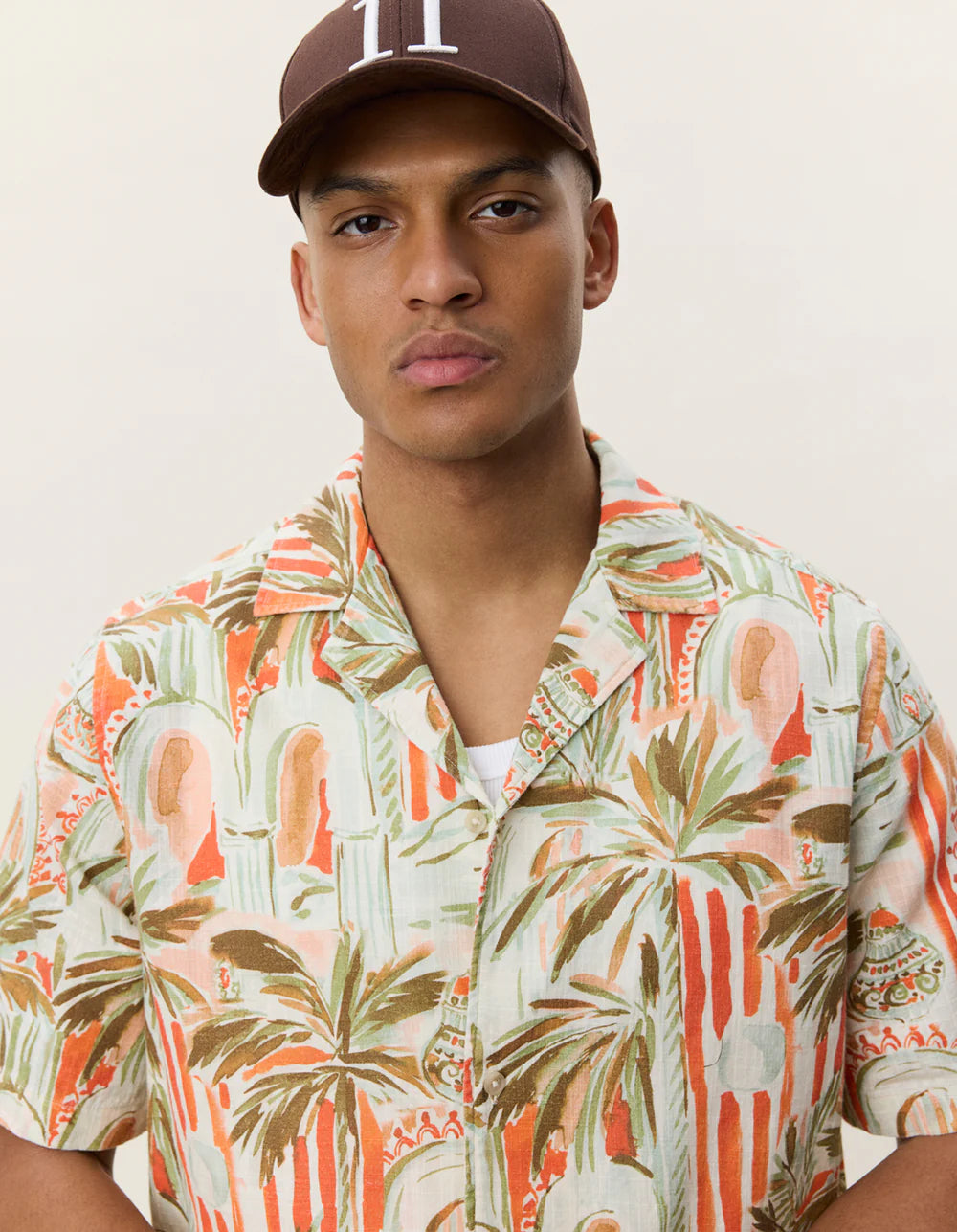 Les Deux miesten lyhythihainen kauluspaita Palm AOP SS Shirt, Keltainen kuosi