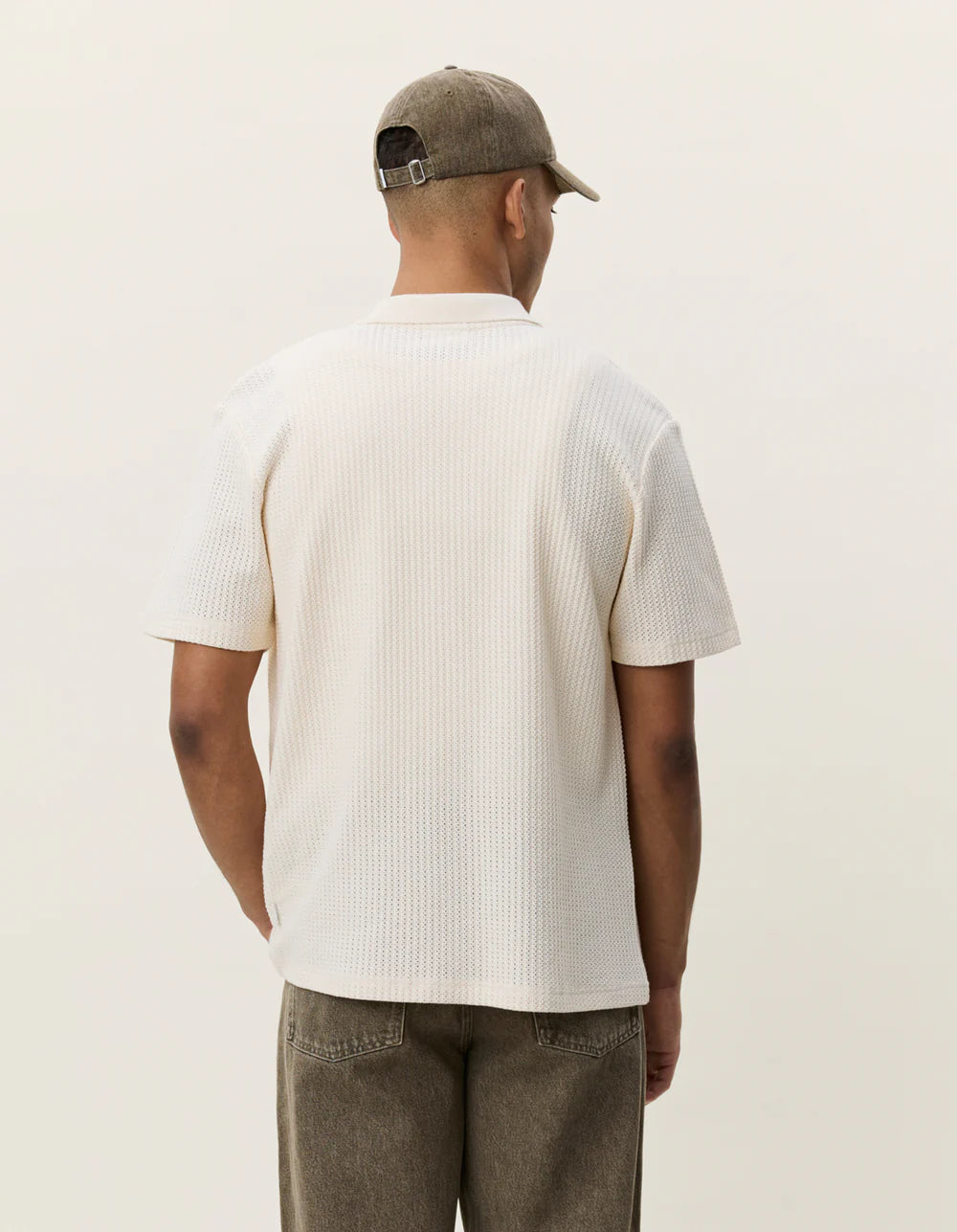 Les Deux miesten lyhythihainen kauluspaita Pointelle SS Shirt, luonnonvalkoinen