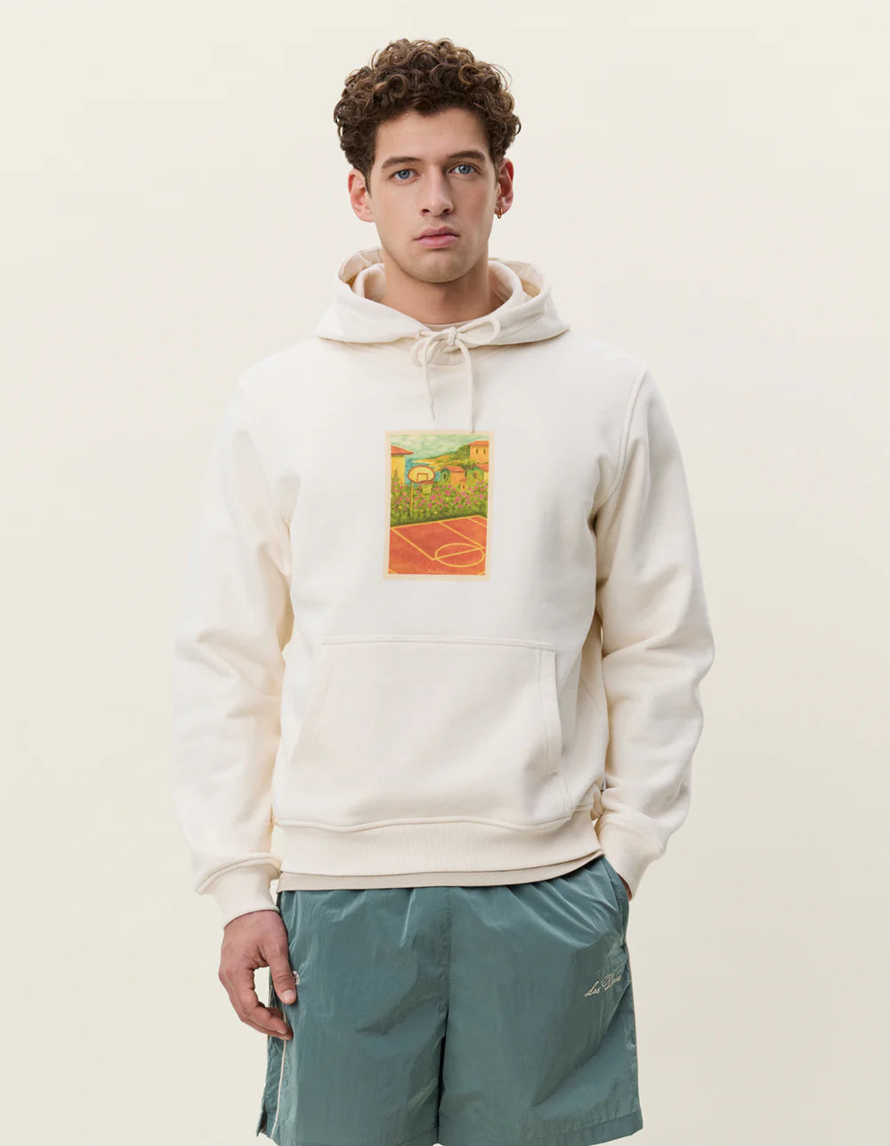 Les Deux miesten huppari Court Hoodie, luonnonvalkoinen