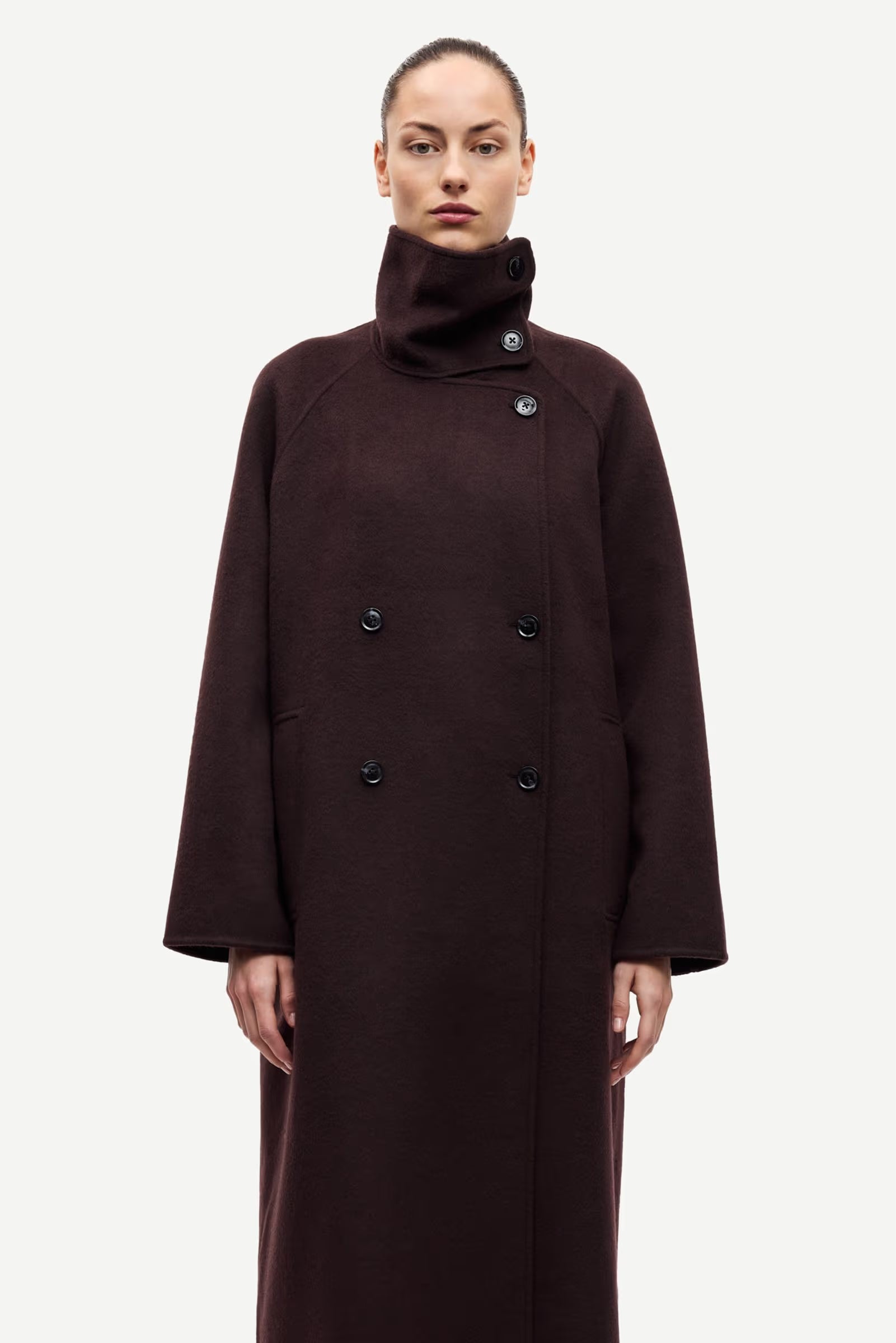 Samsoe Samsoe naisten villakangastakki Sahanne Coat, tummanruskea