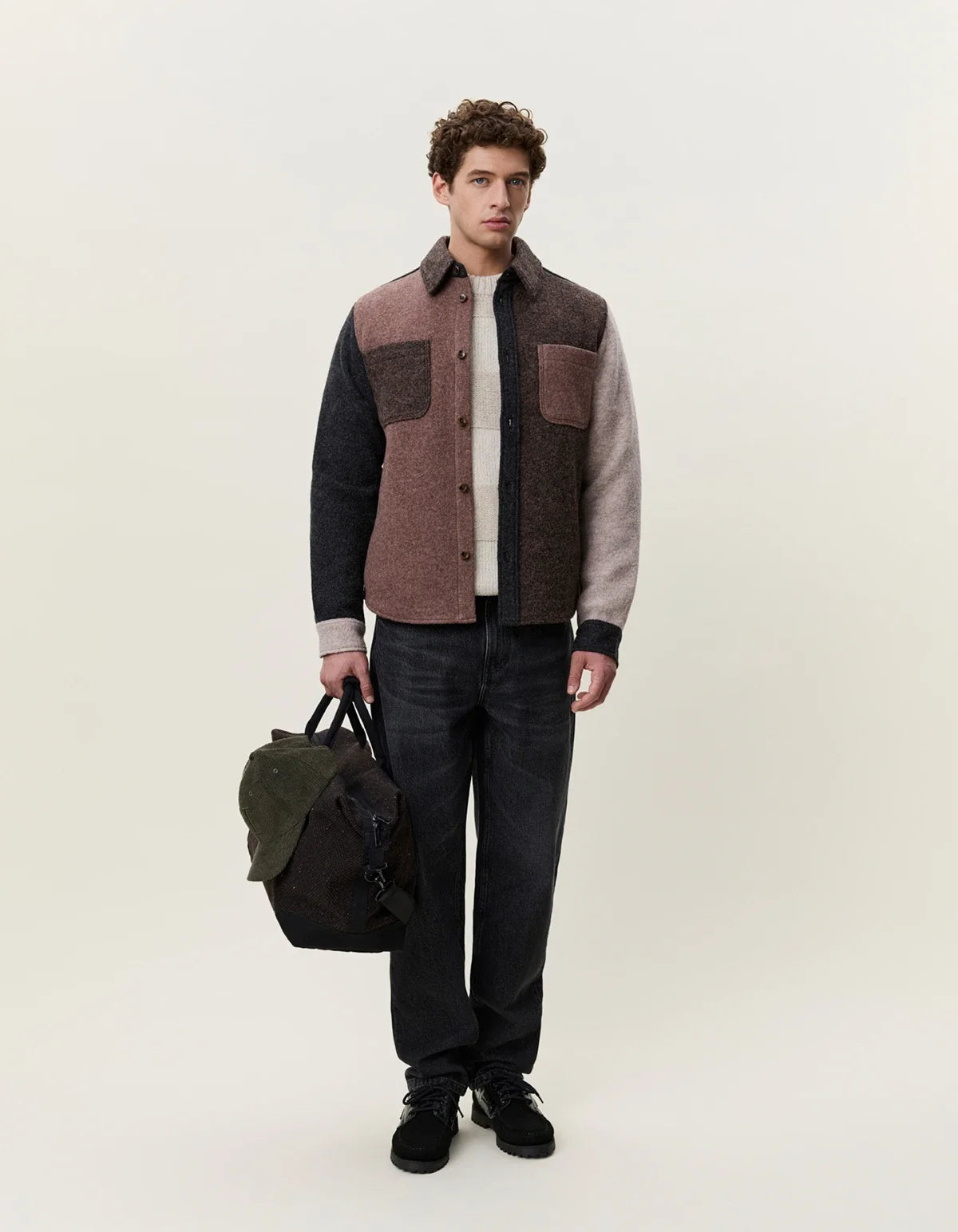 Les Deux miesten paitatakki Twill Wool Overshirt, ruskea ruutu