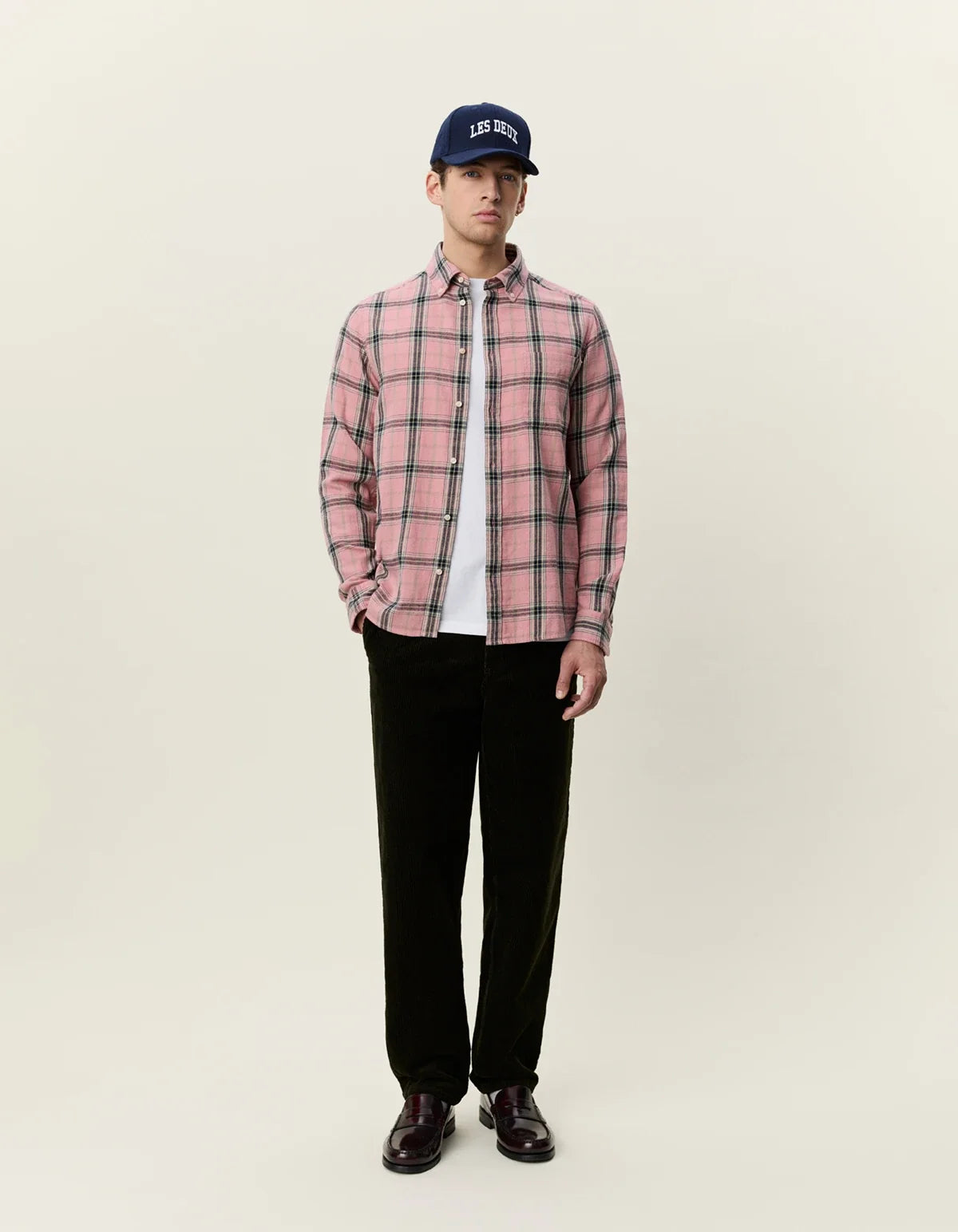 Les Deux miesten kauluspaita Vintage Check Shirt, pinkki ruutu