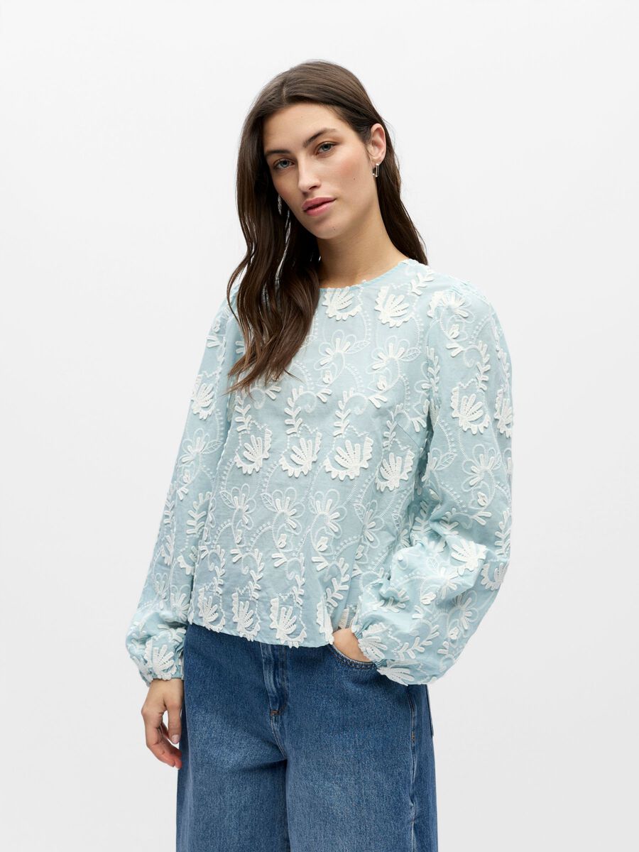 Object naisten pusero OBJMYA RE L/S Top, Winter Sky Cloud dancer