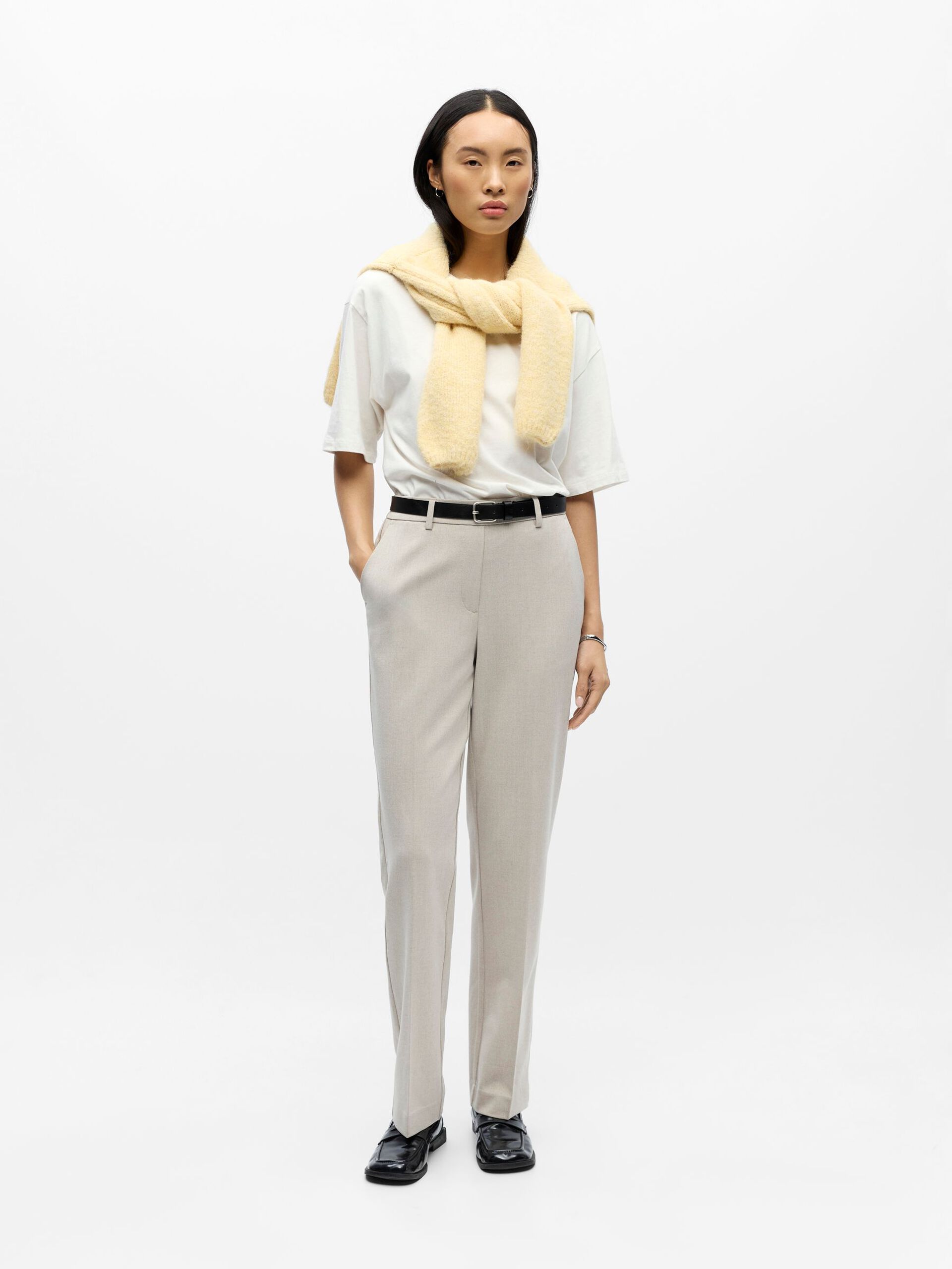 Object naisten suorat housut OBJLISA MW Straight Pant, Humus Melange